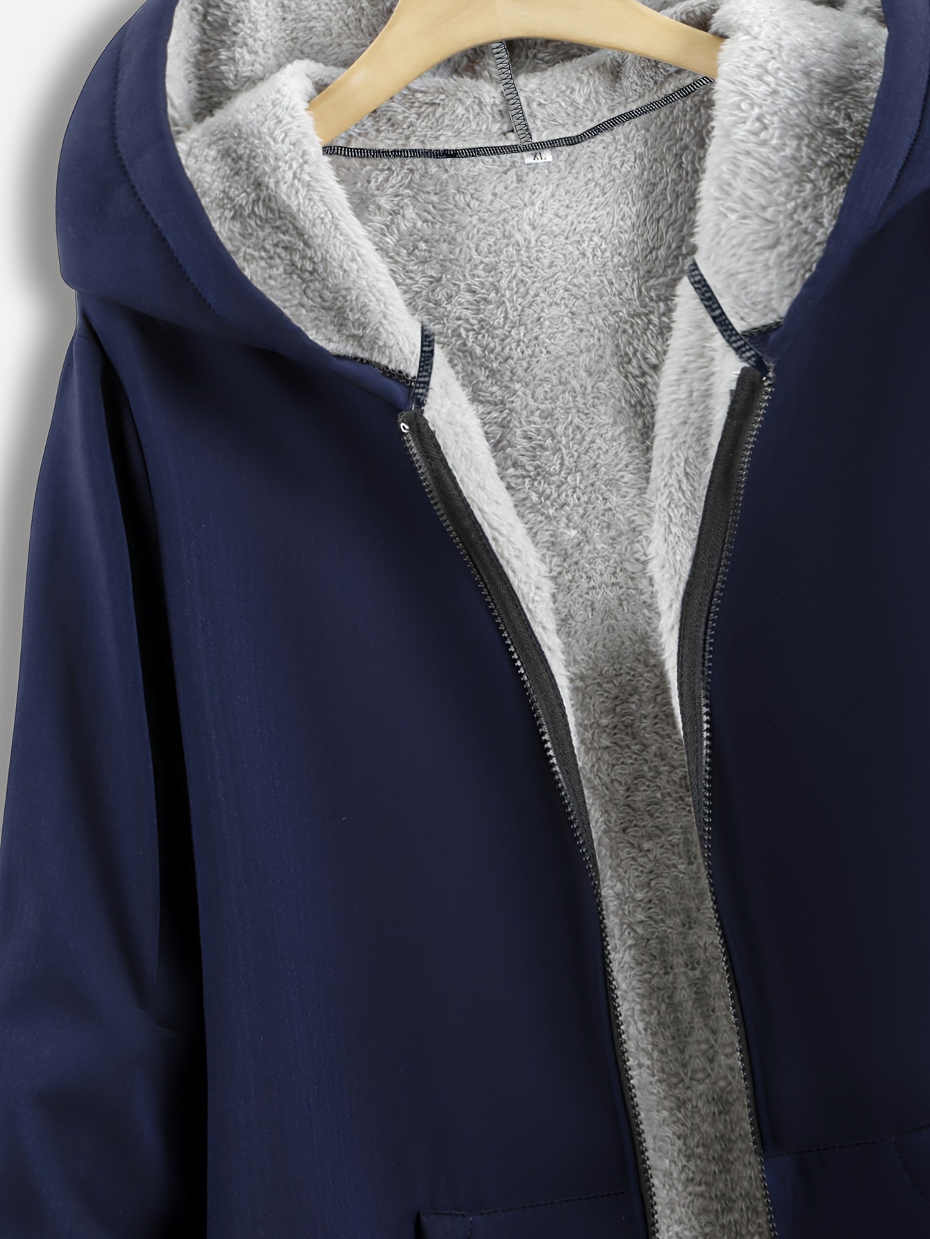 Plus Size Hoodie Fleece Liner Zip Up Coat, Women's Plus Warm Winter Casual Faux Fur Coat