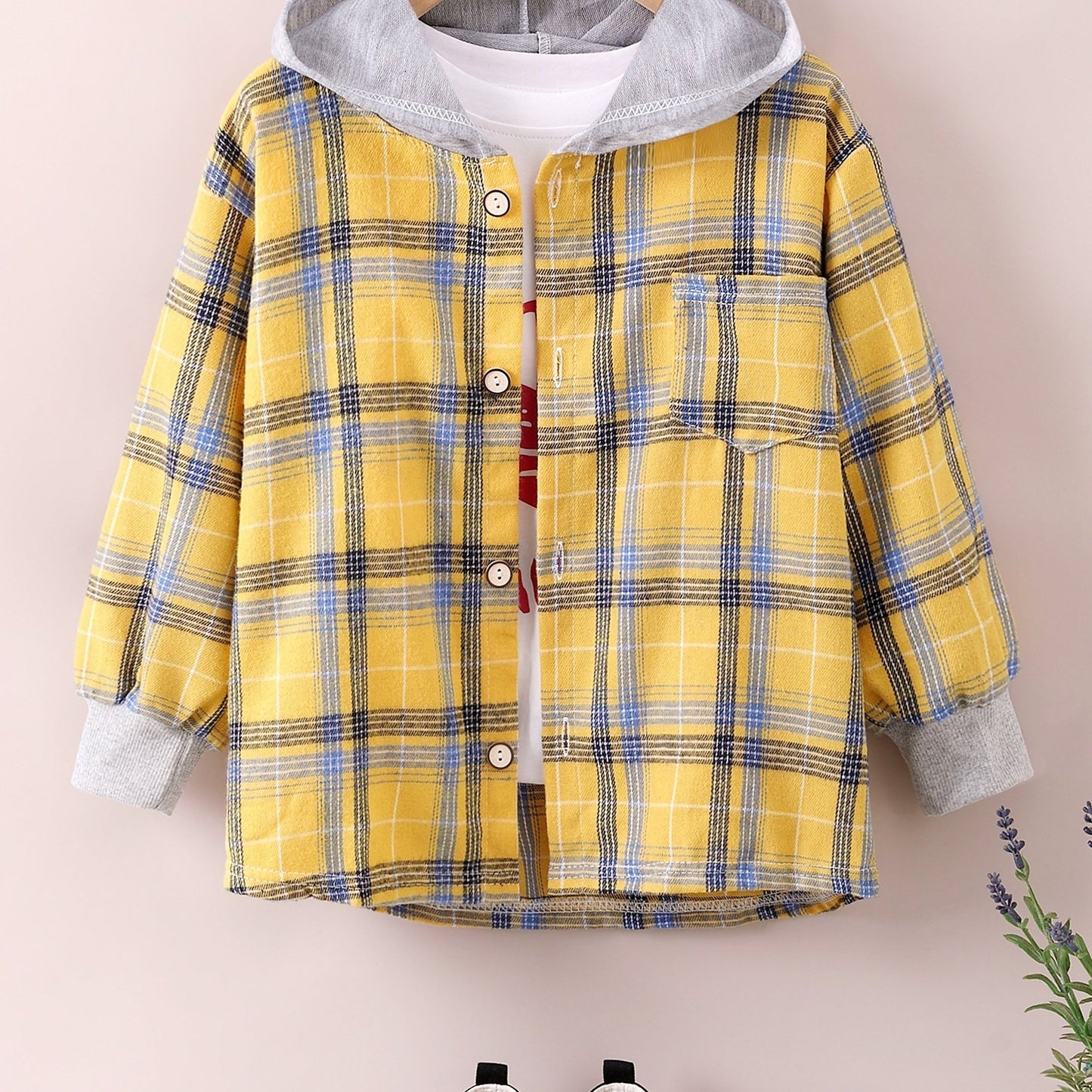 gbolsos Boys Fashion Plaid Hooded Jacket, Long Sleeve Button Down Hooded Jacket, Kids Clothing