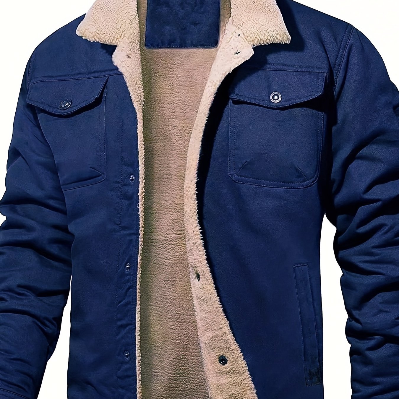 gbolsos Men's Warm Fleece Cargo Jacket For Fall Winter, Casual Warm Thick Coat For Outdoor Activities