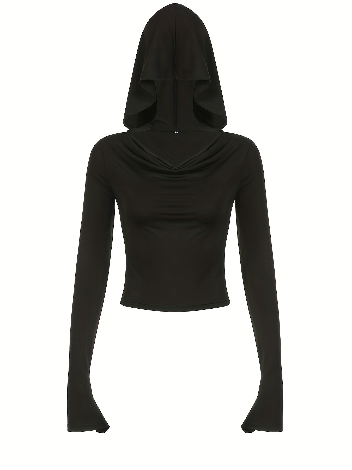 gbolsos Solid Color Long Sleeve Hooded Top,Slim Long Sleeve Running Hoodie Crop Top,Women's Tops