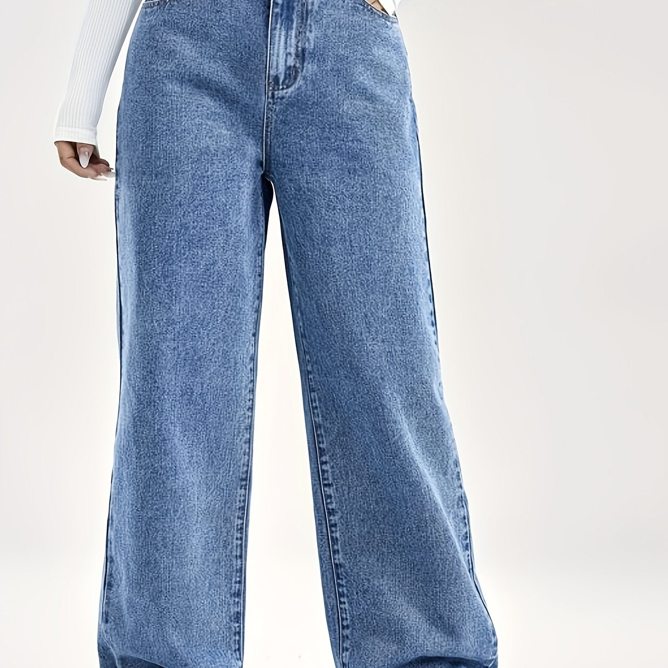 gbolsos Slant Pocket Wide Leg Jeans, Button Zipper Closure Loose Leisure Denim Pants, Women's Denim Jeans & Clothing