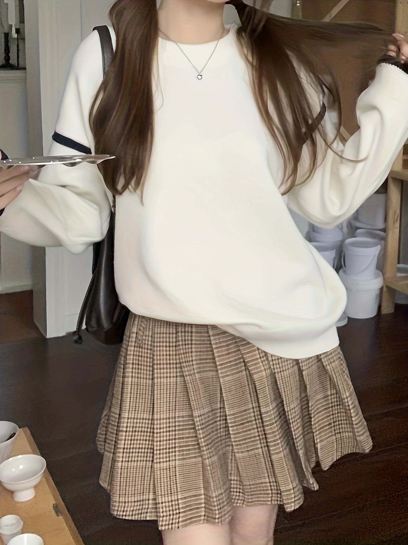 gbolsos Color Block Crew Neck Pullover Sweater, Casual Long Sleeve Drop Shoulder Sweater, Women's Clothing