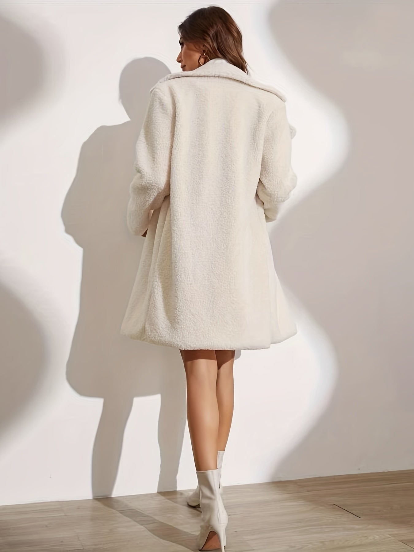 gbolsos Single Breasted Teddy Coat, Elegant Long Sleeve Solid Outerwear, Women's Clothing