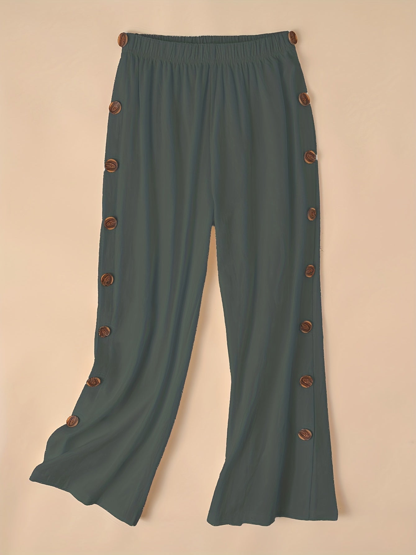 gbolsos Side Button Wide Leg Pants, Boho Casual Pants For Spring & Summer, Women's Clothing
