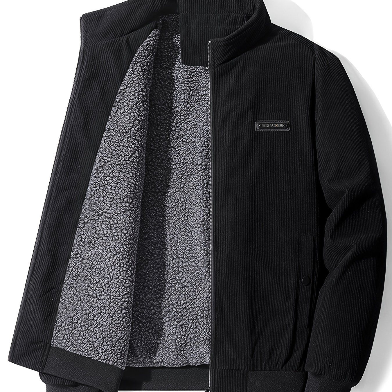 gbolsos Men's Autumn&Winter Trendy Casual Khaki&Grey Lightweight Fleece Corduroy Cotton Lapel Jacket