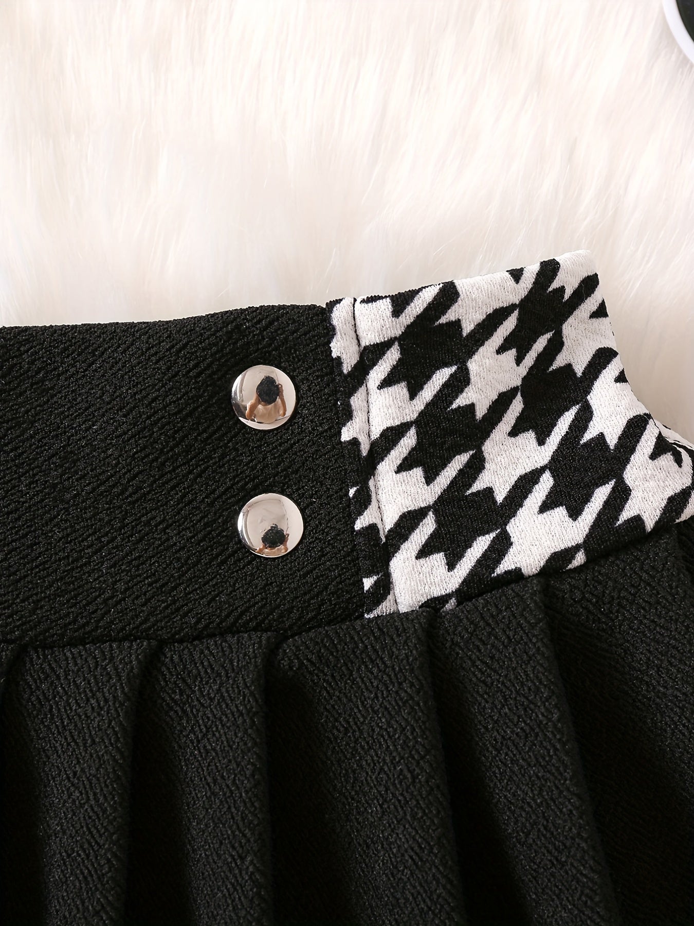 Toddler Girls Houndstooth Panel Pleated Skirt Kids Summer Clothes