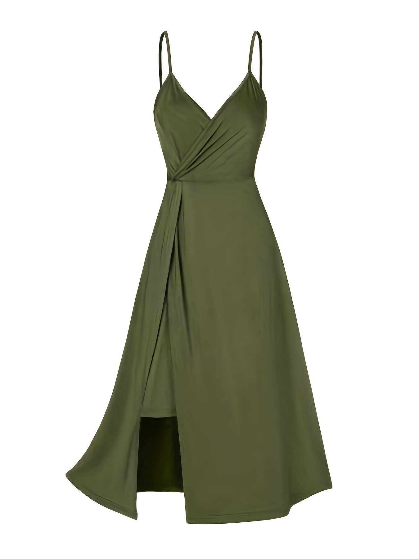 Twist Spaghetti Strap Dress, Elegant Solid Sleeveless Split Dress, Women's Clothing