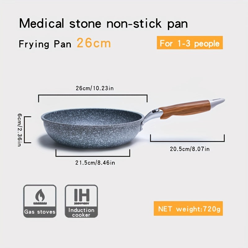 1pc Premium Maifan Stone Non-Stick Flat Bottom Frying Pan - Multi-Purpose Cooking Pot for Milk, Soup, and Household Use - Electromagnetic Stove Universal, Durable, Easy to Clean, and Heat-Resistant