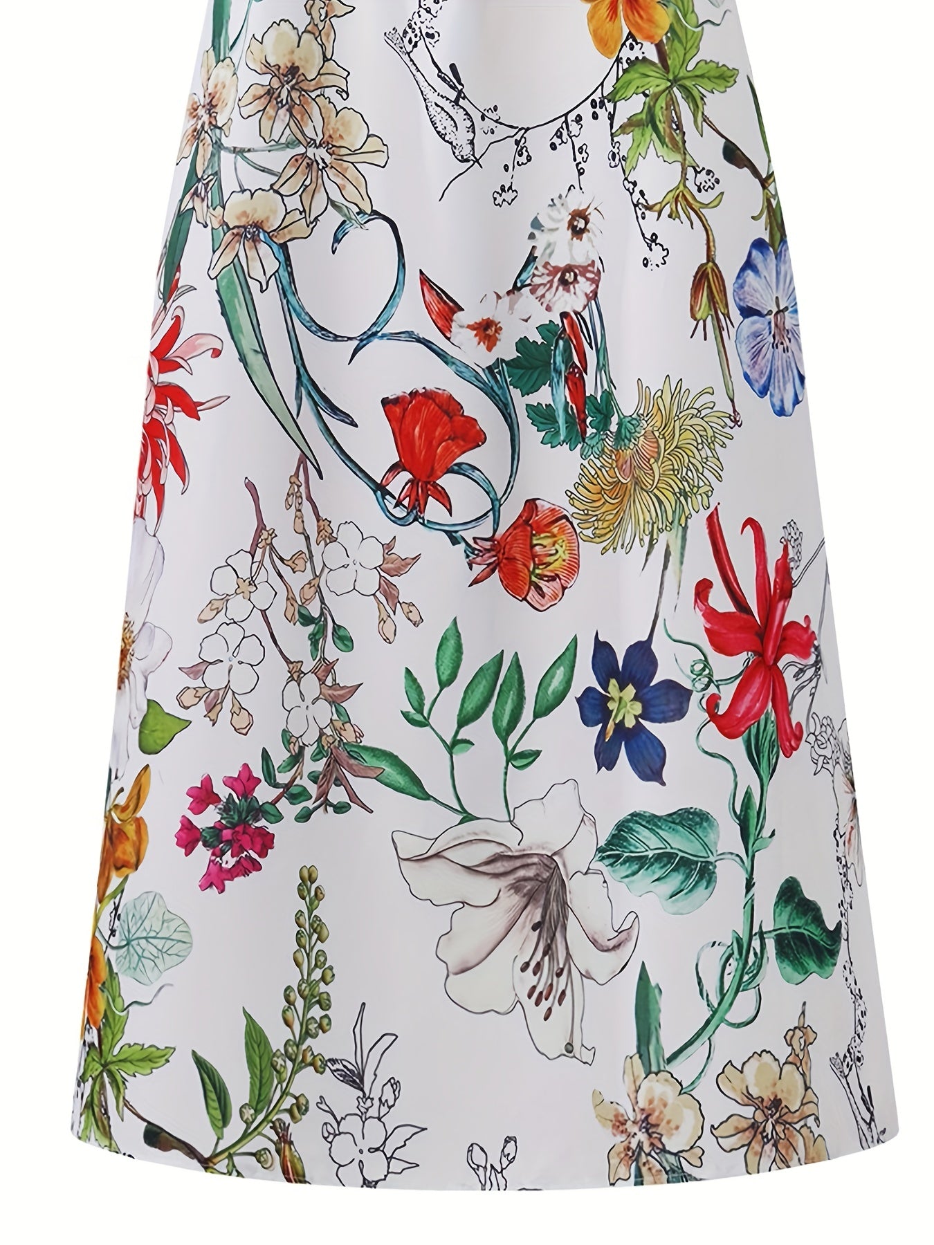 Floral Print Round Neck Dress, Casual Pocket Short Sleeve Beach High Waist Summer Dresses, Women's Clothing