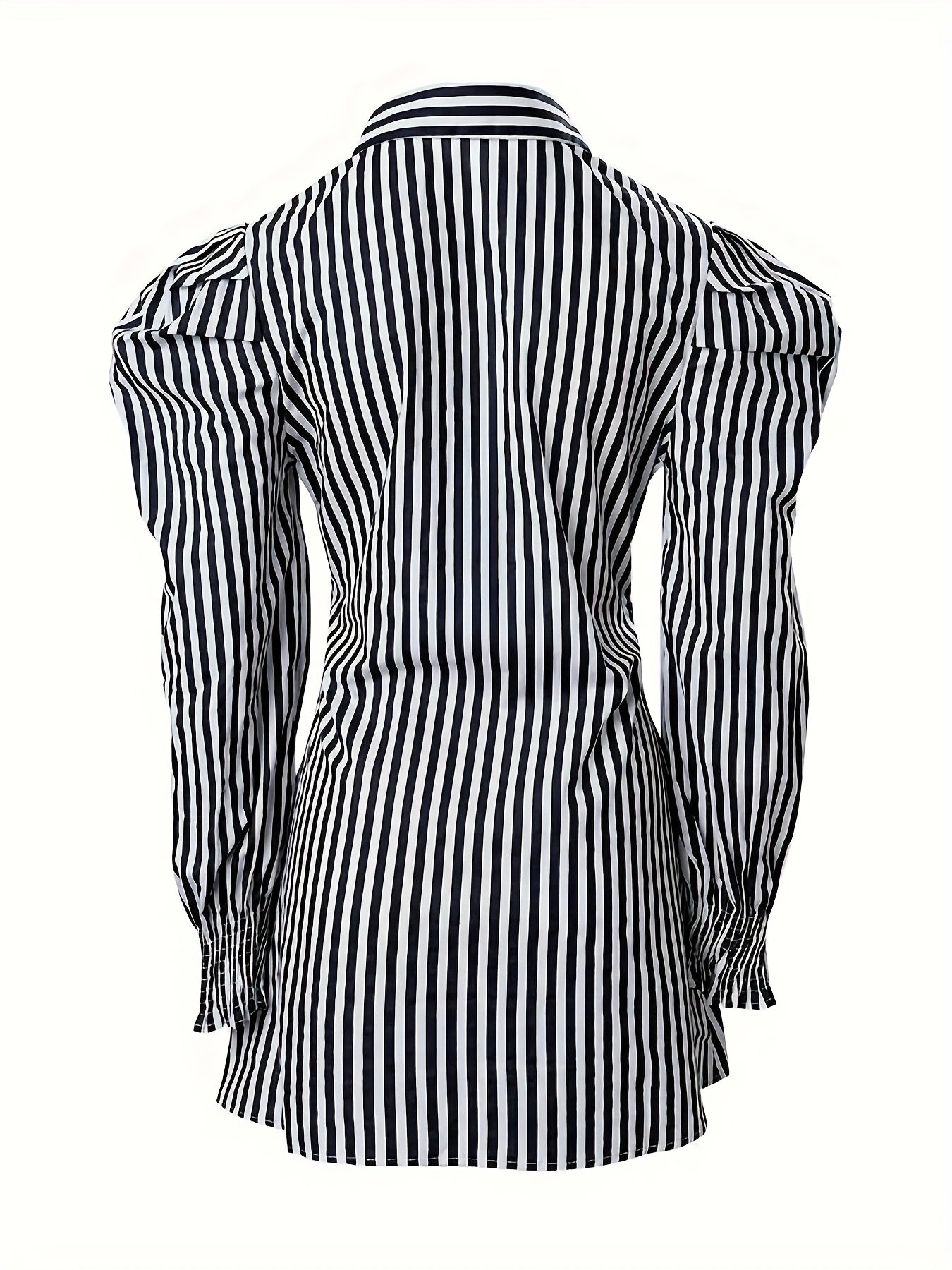 gbolsos Striped Print Mini Dress, Casual Button Front Puff Long Sleeve Dress, Women's Clothing