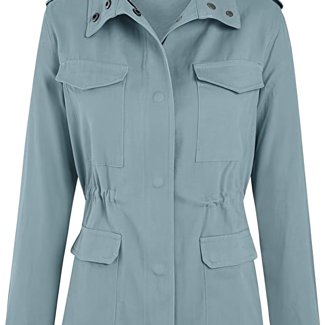 gbolsos Solid Stand Collar Long Sleeve Pockets Jacket, Winter Warm Zipper Button Casual Outerwear, Women's Clothing