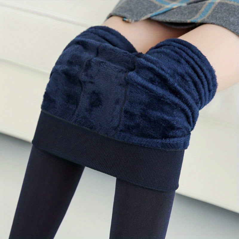 Plush Lined Crop Tights, Comfy Thermal High Waisted Elastic Leggings Pants, Women's Stockings & Hosiery