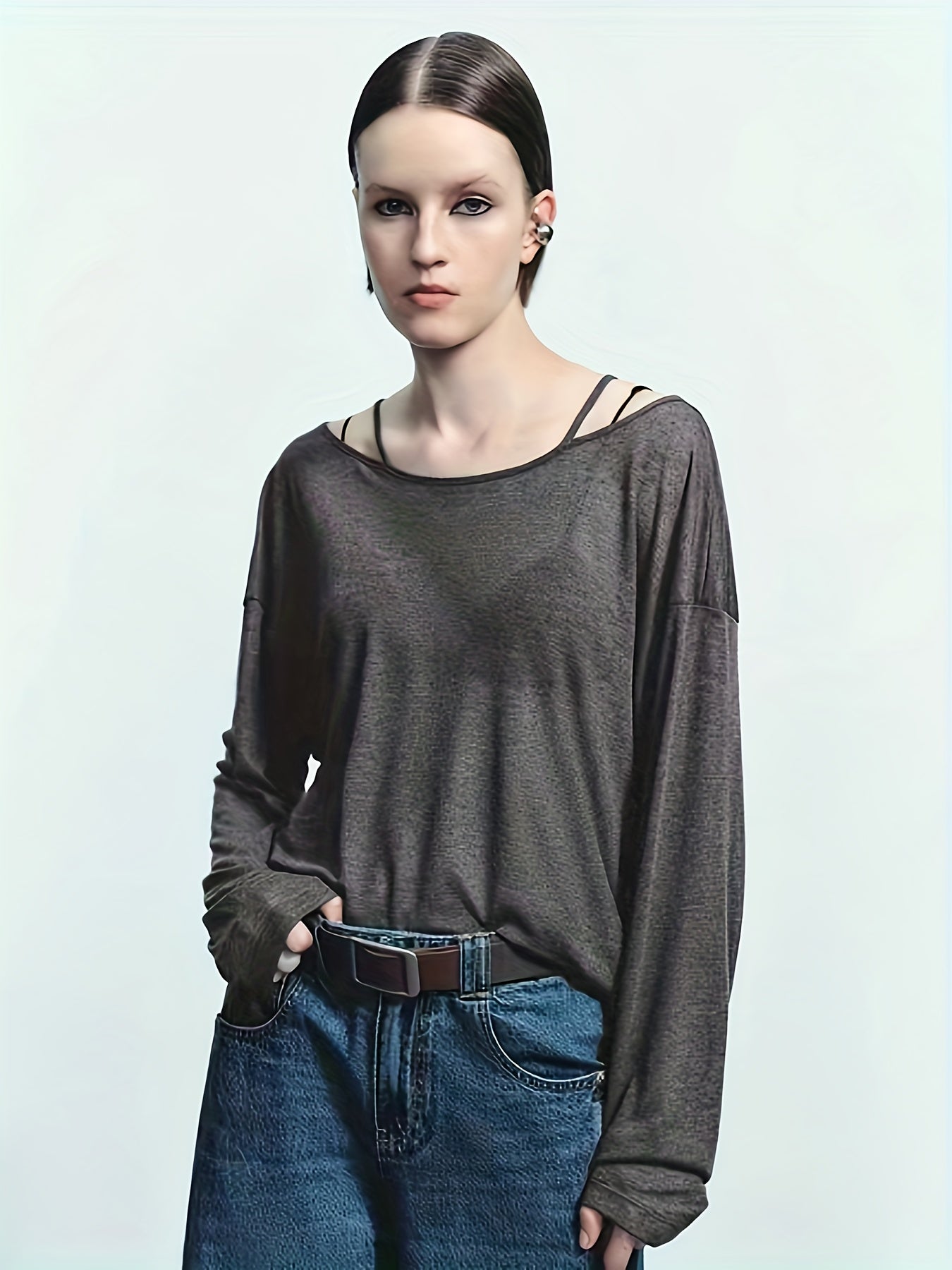 gbolsos Soldi Crew Neck T-Shirt, Casual Long Sleeve Top For Spring & Fall, Women's Clothing