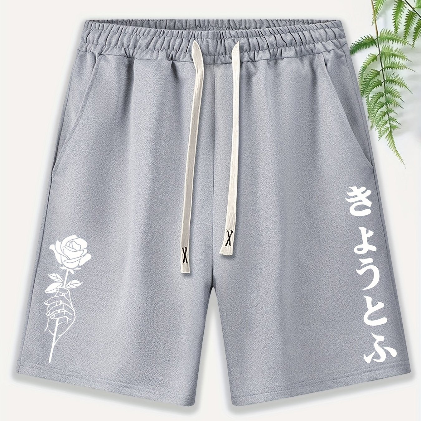 gbolsos Men's Trendy Purple Rose Graphic Drawstring Waist Shorts Athletic Gym Workout Shorts With Pocket