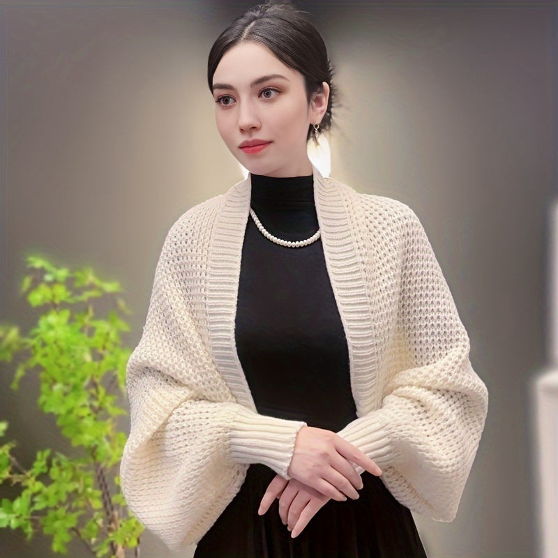 Elegant Bat Sleeves Knitted Shawl Stylish Monochrome Versatile Cardigan Poncho Autumn Winter Warm Elastic Cloak