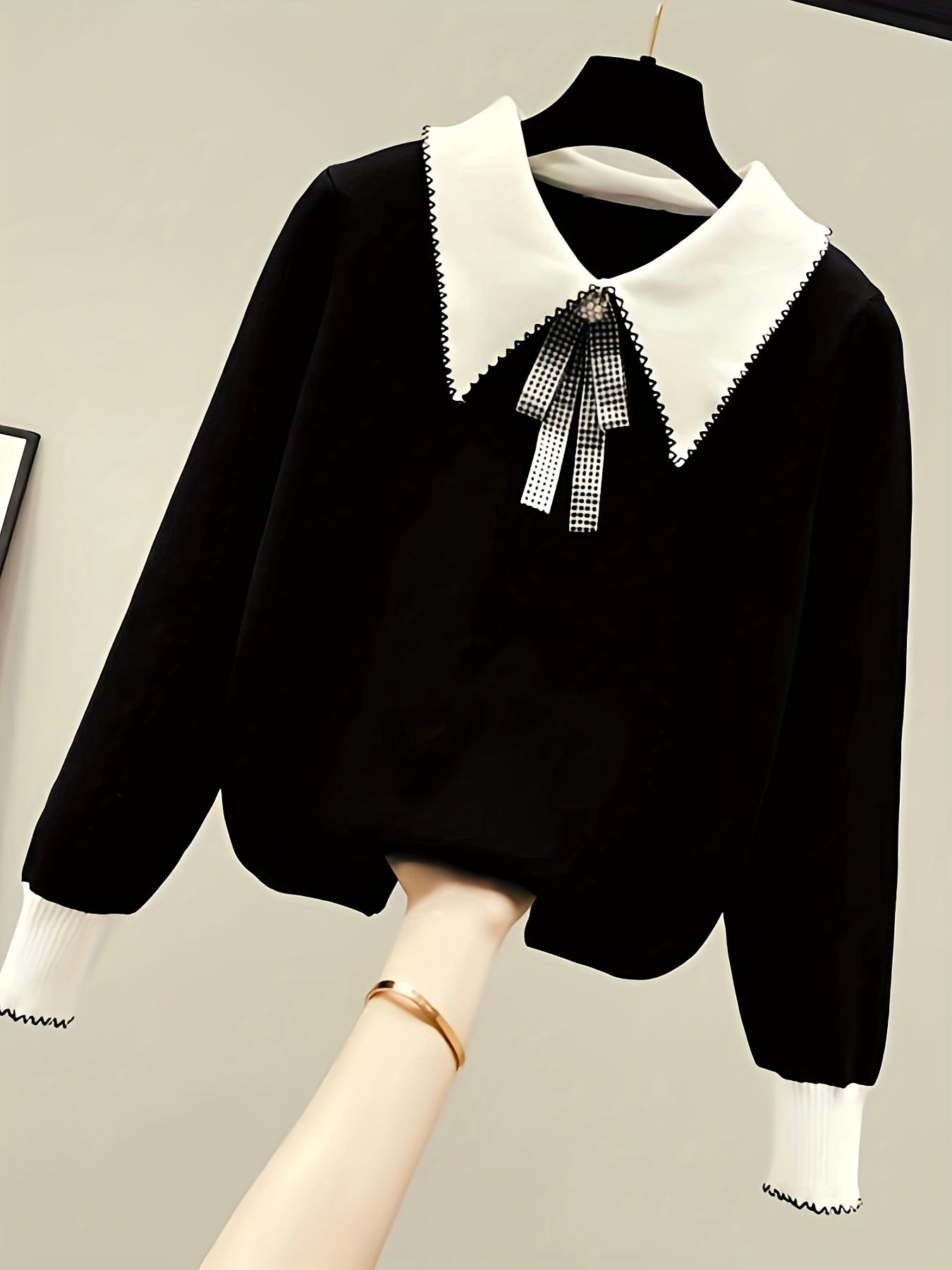 gbolsos Long Sleeve Shirt Collar Sweater, Spring & Fall Elegant Casual Warm Sweater, Women's Clothing