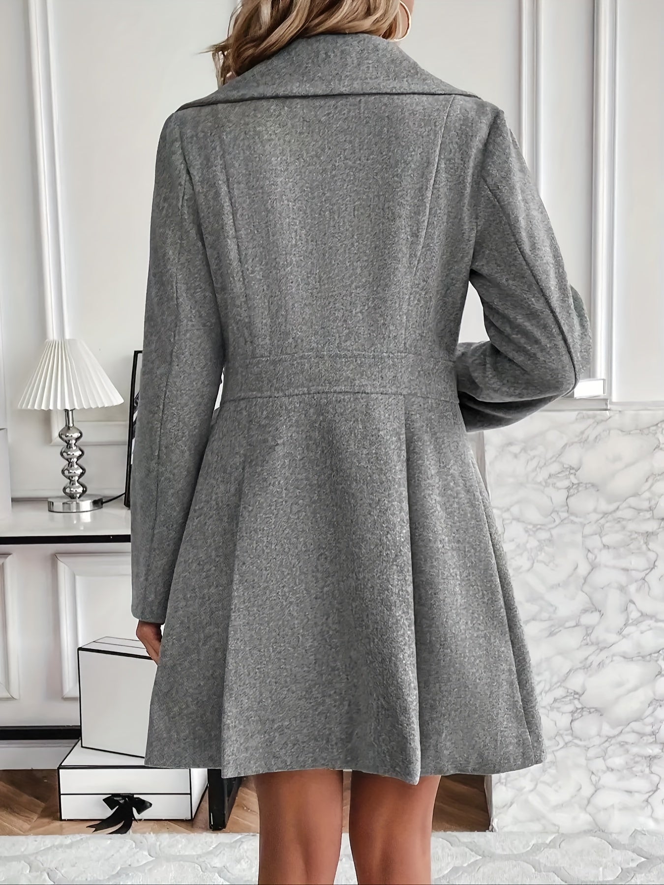 Solid Color Double Breasted Trench Coat, Casual Lapel Neck Long Sleeve Side Pockets Coat, Women's Clothing