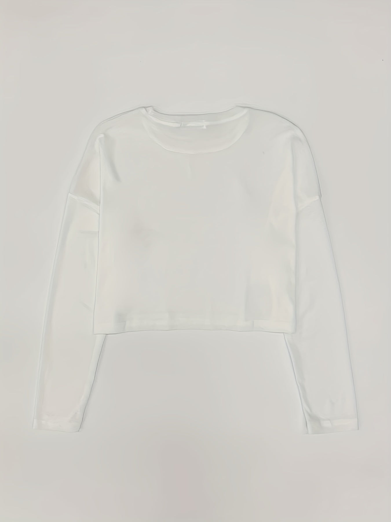 gbolsos Solid Thin Crew Neck T-Shirt, Casual Long Sleeve Top For Spring & Summer, Women's Clothing