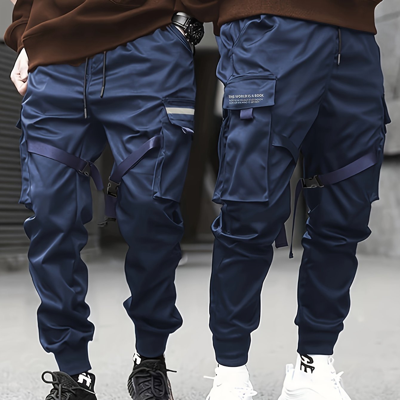 gbolsos Classic Design Multi Flap Pockets Cargo Pants,Men's Loose Fit Drawstring Kpop Cargo Pants, For Skateboarding, Street, Outdoor Camping