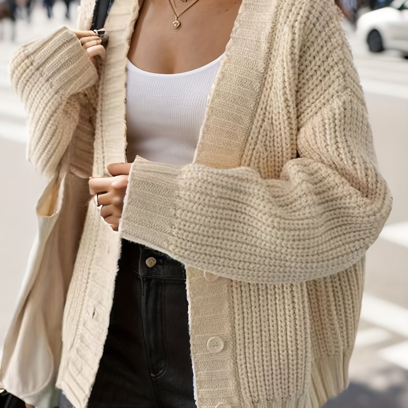 gbolsos Solid Knitted Button Front Cardigan, Casual Long Sleeve Cardigan, Women's Clothing