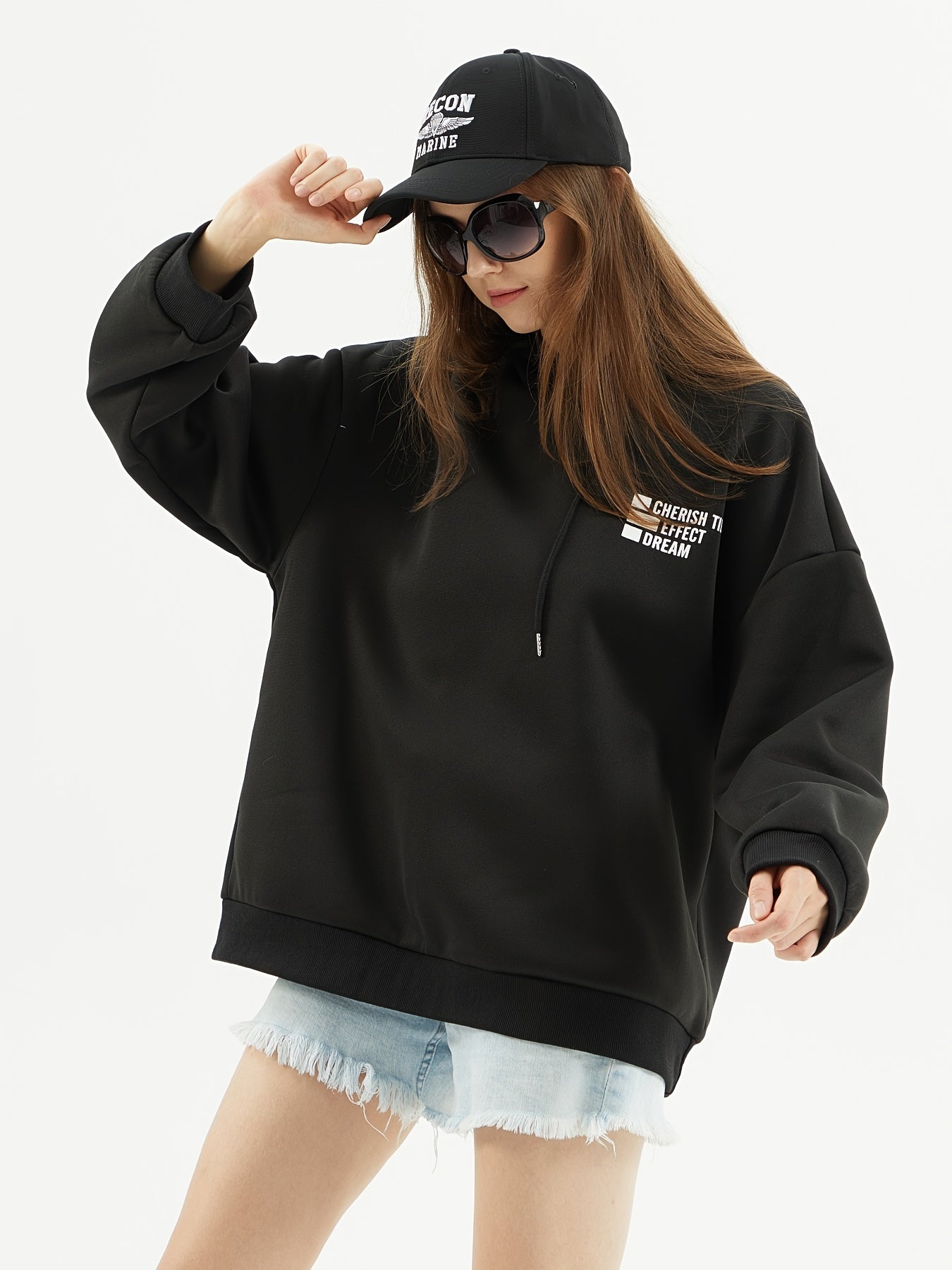 Letter Print Drawstring Hoodie, Casual Long Sleeve Hoodie Sweatshirt, Women's Clothing