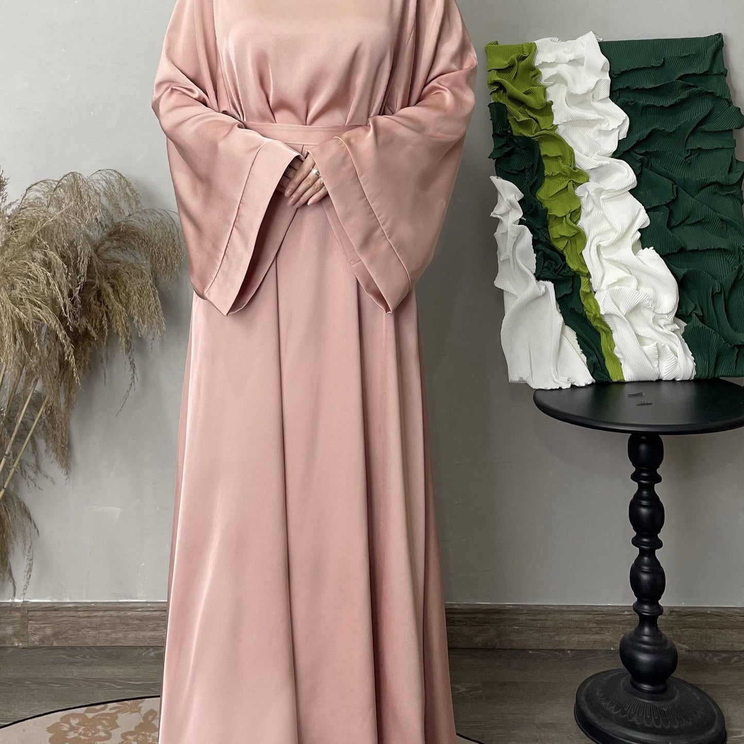 Solid Maxi Kaftan Abaya, Modest Crew Neck Long Sleeve Abaya, Women's Clothing