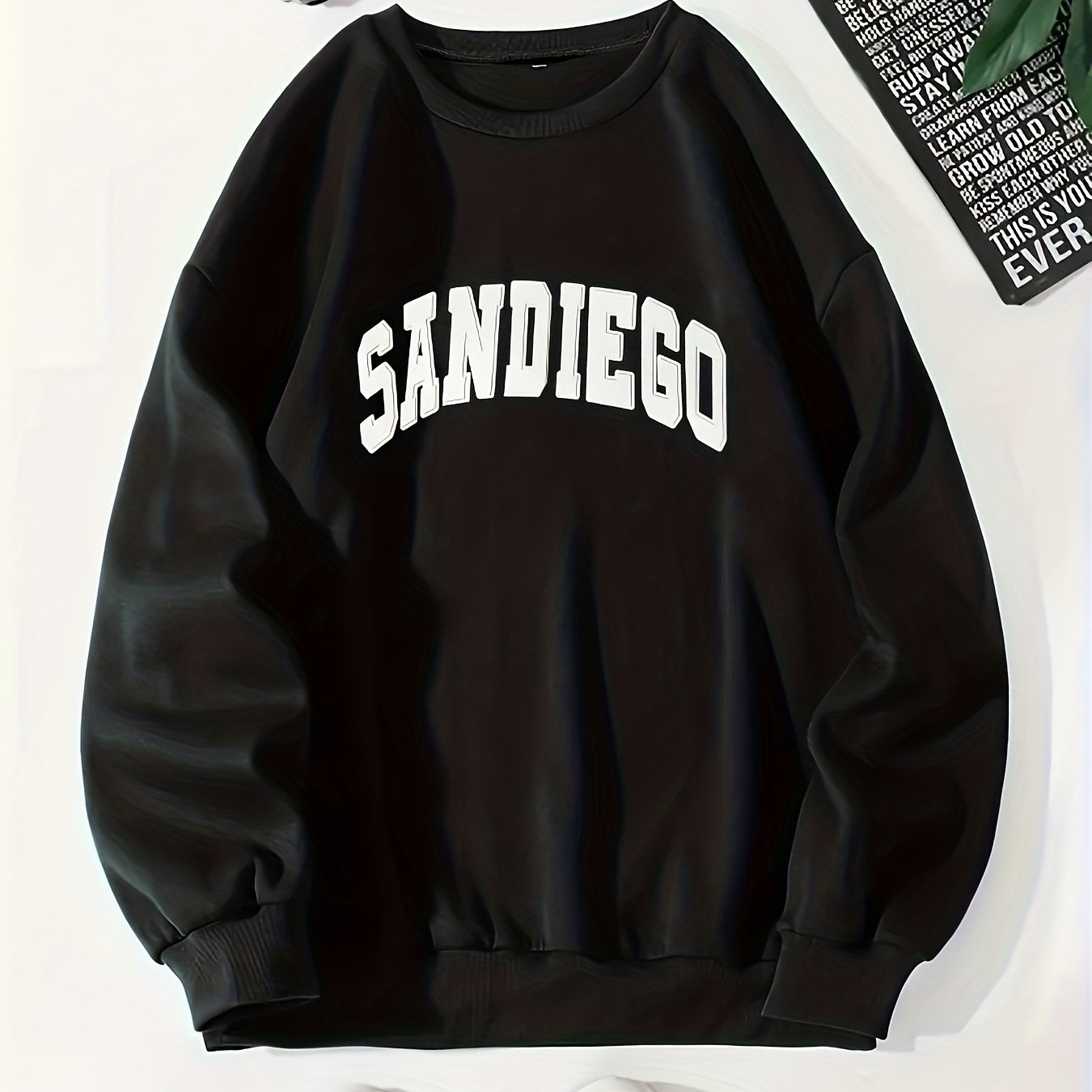 gbolsos Sandiego Letter Print Sweatshirt, Casual Crew Neck Long Sleeve Sweatshirt, Women's Clothing