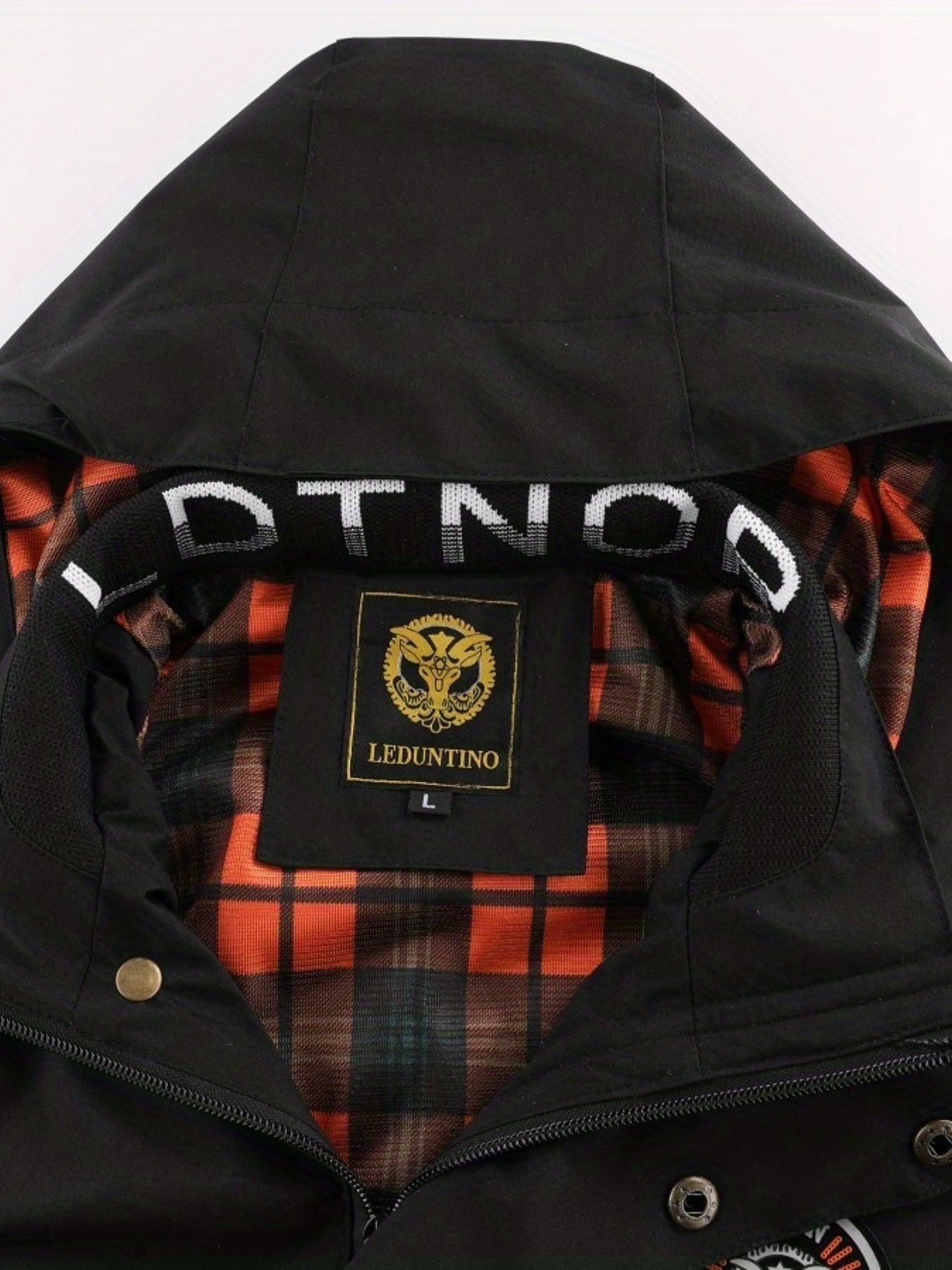 gbolsos Waterproof Windbreaker Hooded Jacket With Plaid Lining, Men's Casual Solid Color Zip Up Jacket For Spring Fall Outdoor