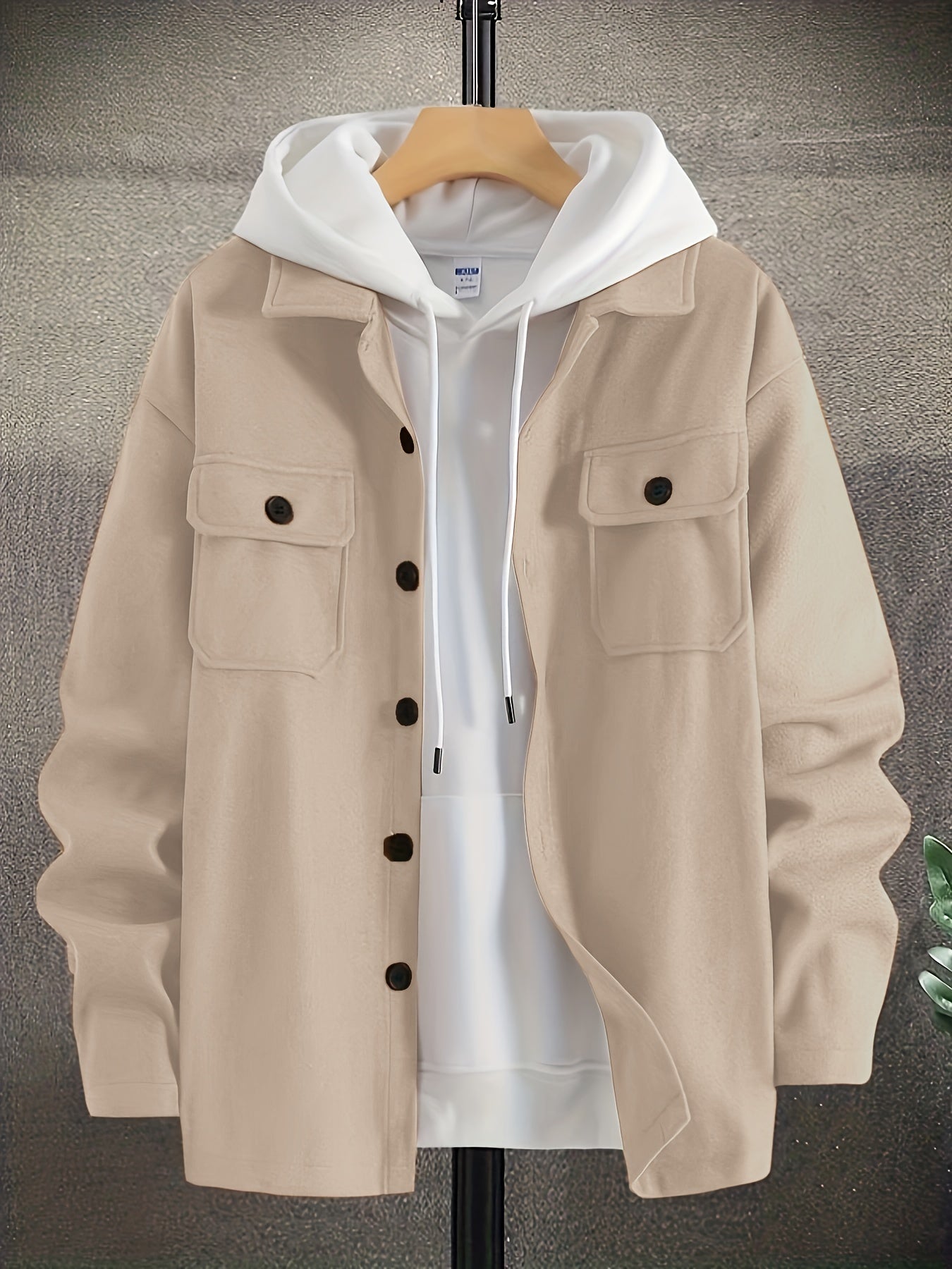 gbolsos Fashionable And Trendy Men's Solid Shirt Lapel Button Long Sleeve Woolen Shirt Jacket, Suitable For Winter And Autumn
