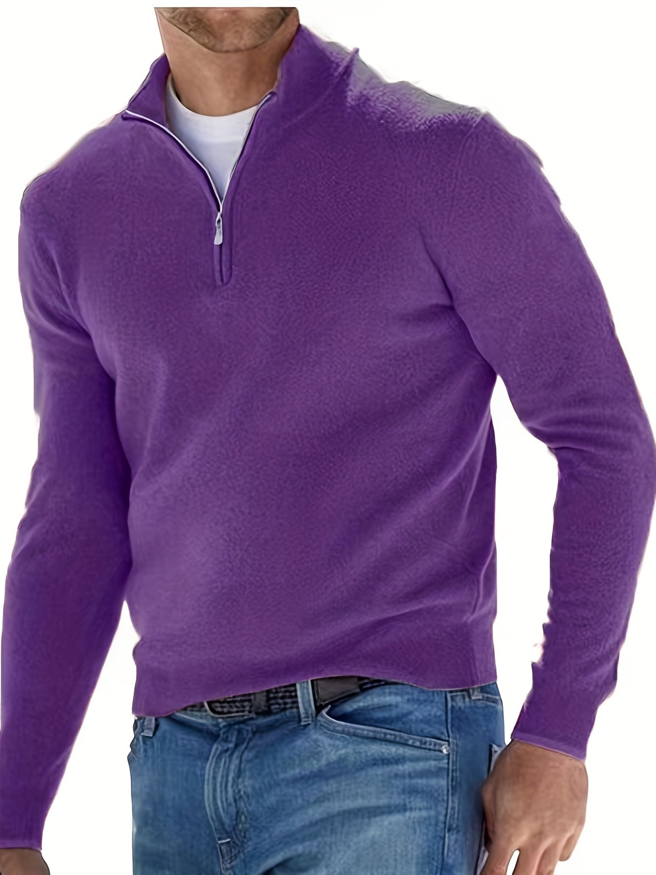 gbolsos Fleece Long Sleeves Zipper Stand Collar Pullover Thermal Underwear Tops, Men's Casual Top Polo Shirts