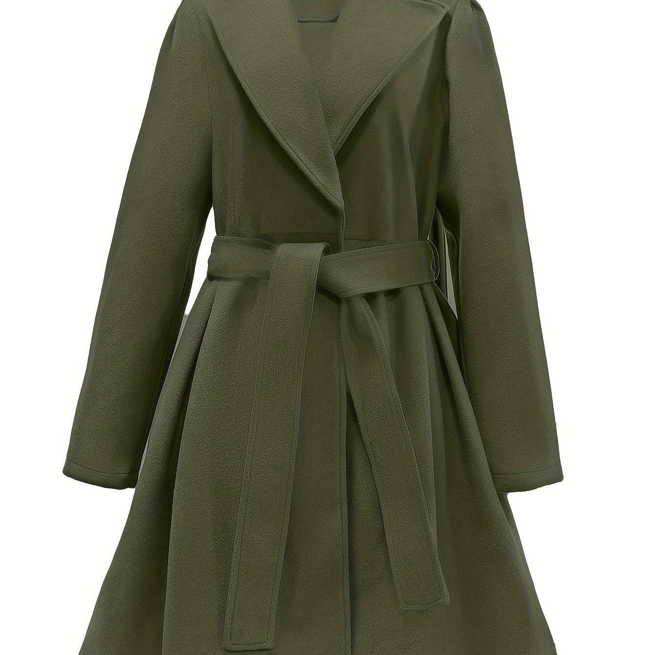 Tie Waist Lapel Coat, Solid Long Sleeve Casual Outwear For Winter & Fall, Women's Clothing