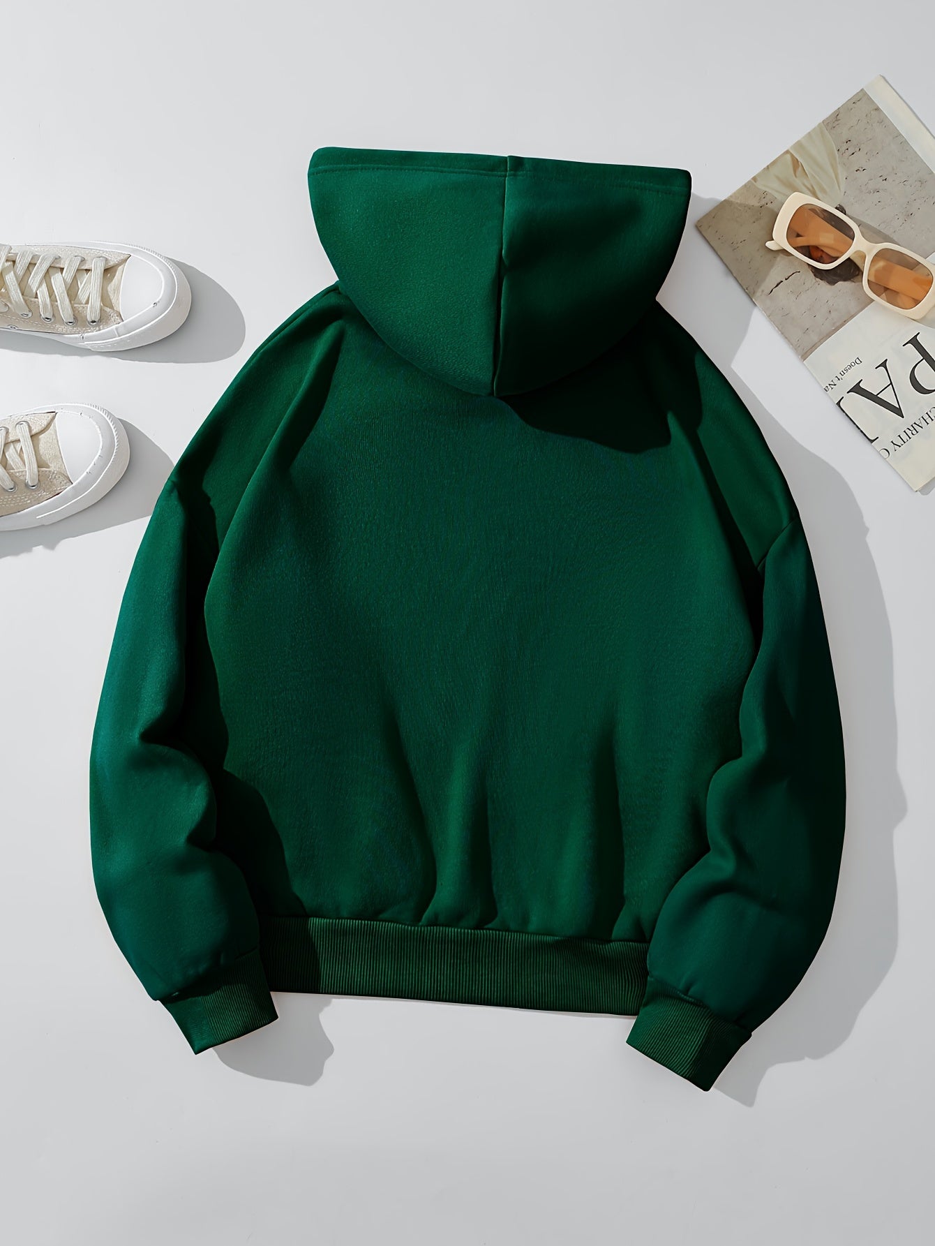 gbolsosSolid Zip Up Hoodie With Pocket, Drawstring Long Sleeves Active Hooded Sweatshirt