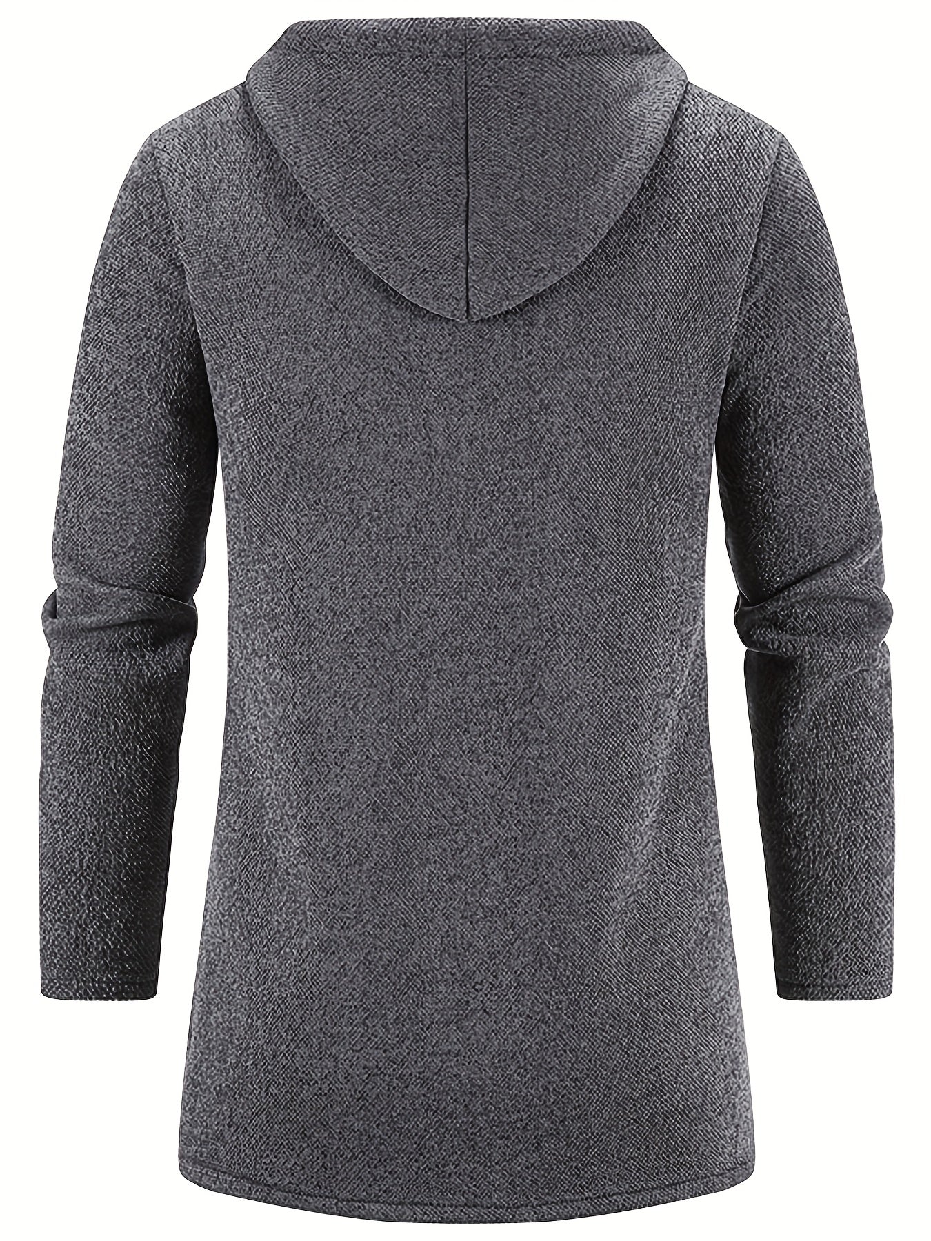 gbolsos Warm Mid-length Hooded Fleece Coat, Men's Comfortable Solid Color Zip Up Knitted Cardigan For Spring Fall