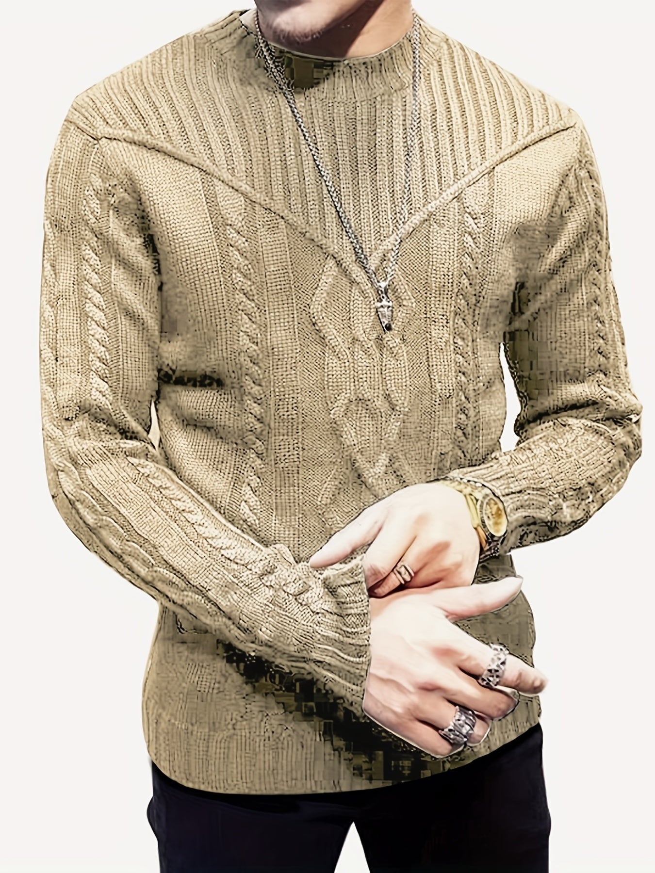gbolsos Fashionable Men's Solid Color Knit Sweater Plus Size Male's Pullover Sweater For Autumn And Winter, Leisurewear For Big And Tall Guys