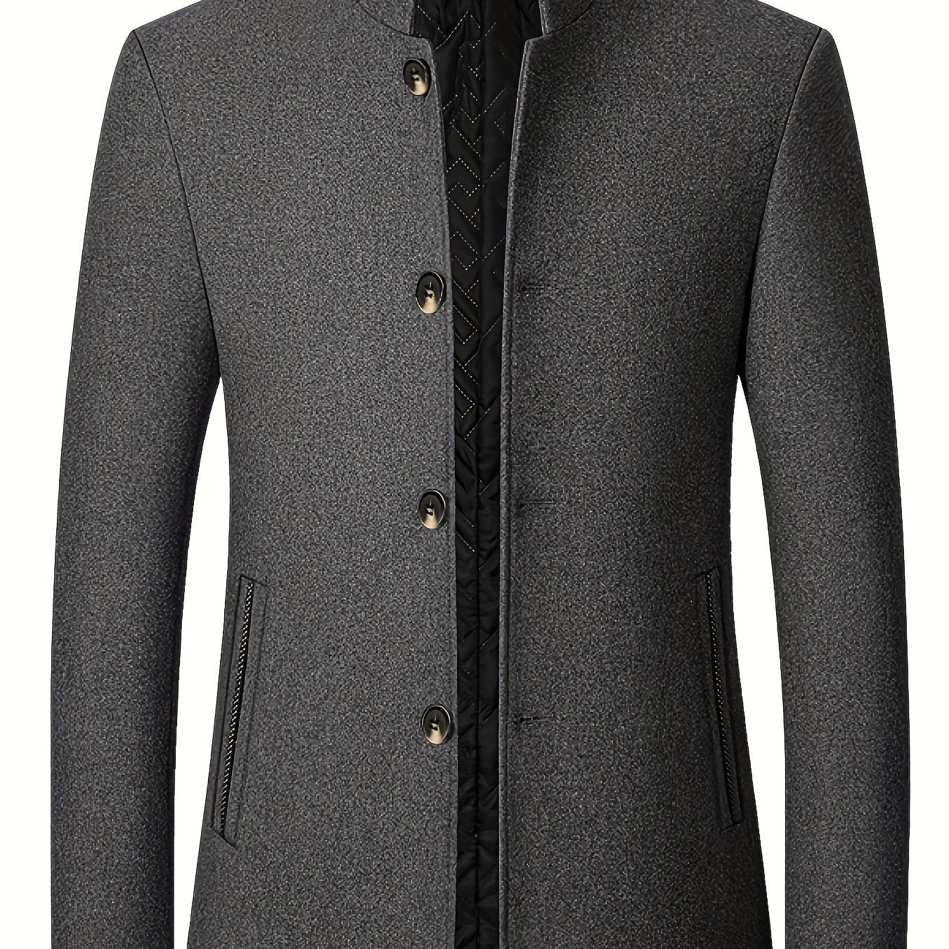 gbolsos Warm Wool Blend Jacket Coat, Men's Casual Stand Collar One Breasted Jacket For Fall Winter, Father's Gift