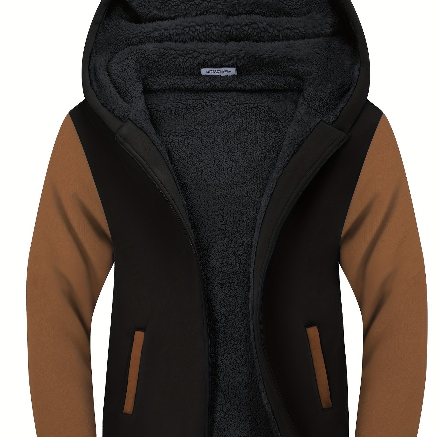 gbolsos Men's Contrast Colors Trendy And Versatile Zipper Hoodies Drawstring Fleece Long Sleeve Jacket, Suitable For Autumn And Winter, Suitable For Outdoor Sports