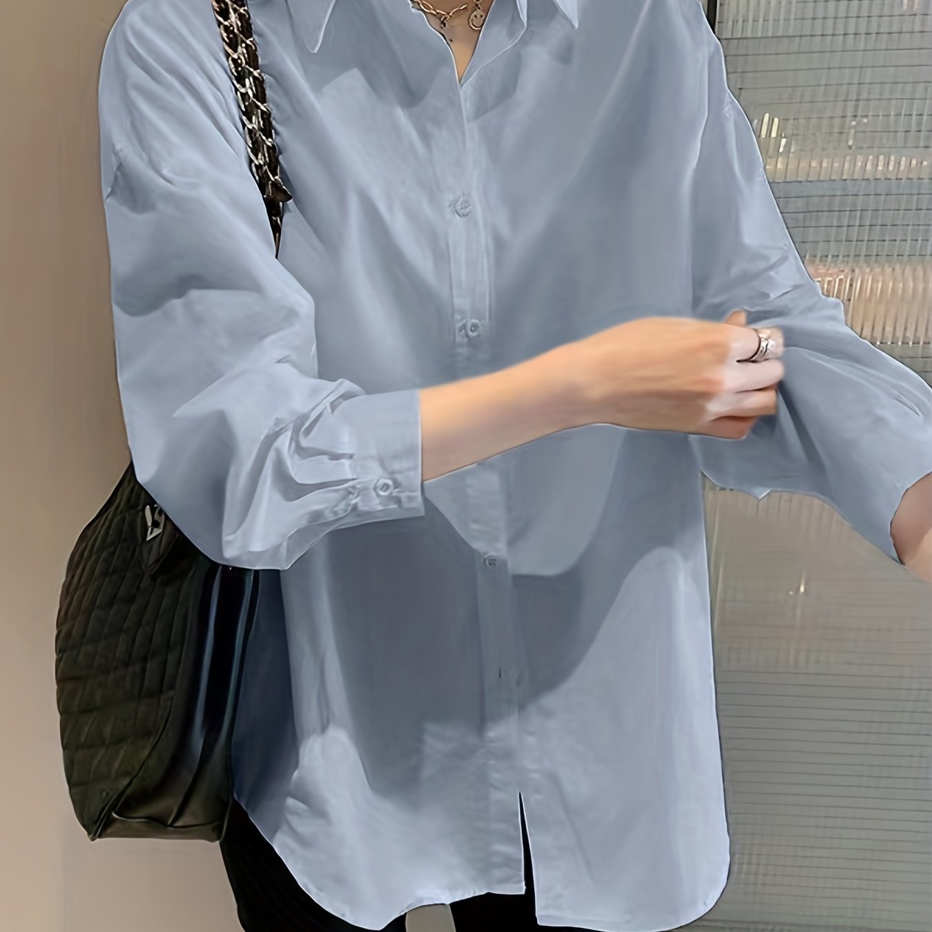 V-neck Loose Lapel Shirts, Casual Button Down Long Sleeve Fashion Blouses Tops, Women's Clothing