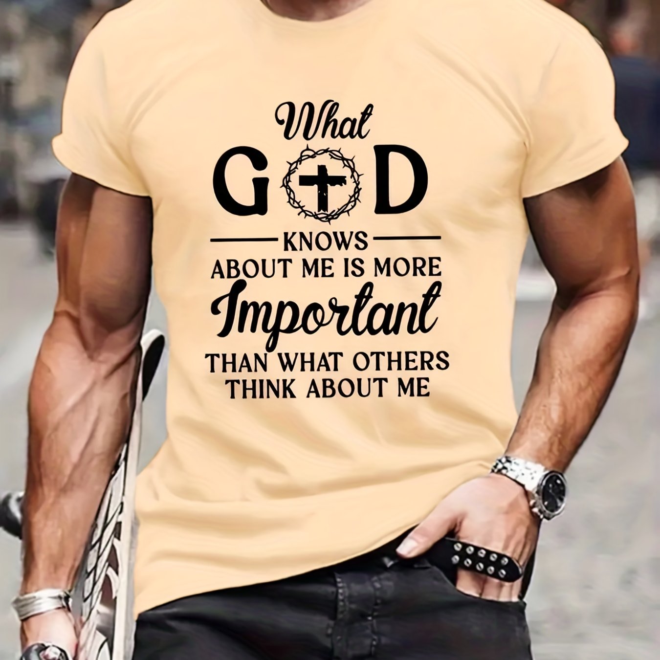 gbolsos 'What God Knows About Me' Print T Shirt, Tees For Men, Casual Short Sleeve Tshirt For Summer Spring Fall, Tops As Gifts