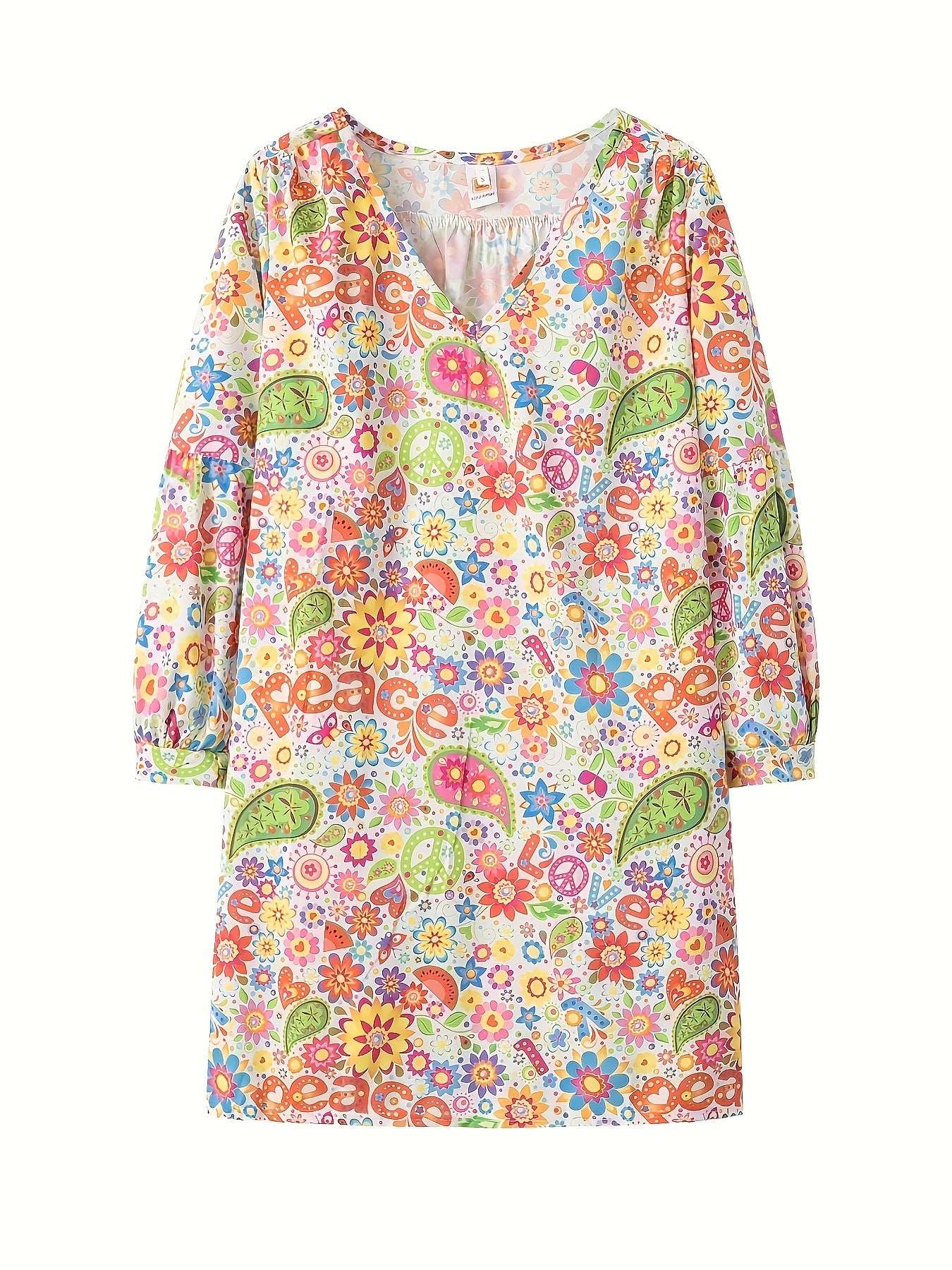 Floral Print V Neck Dress, Casual Long Sleeve Dress For Spring & Fall, Women's Clothing