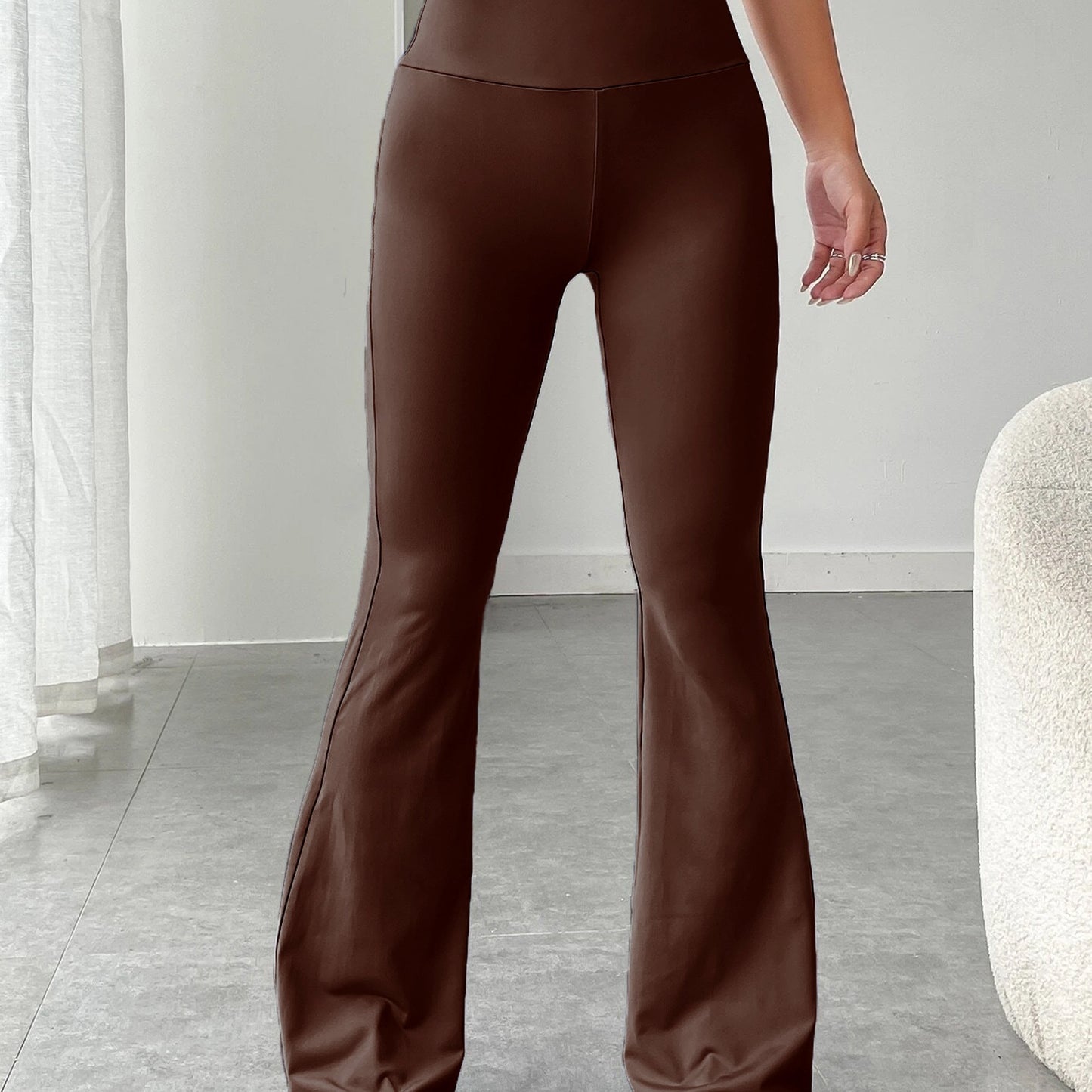gbolsos High Waist Stretch Flared Pants, Solid Color Yoga Bootcut Pants, Women's Activewear