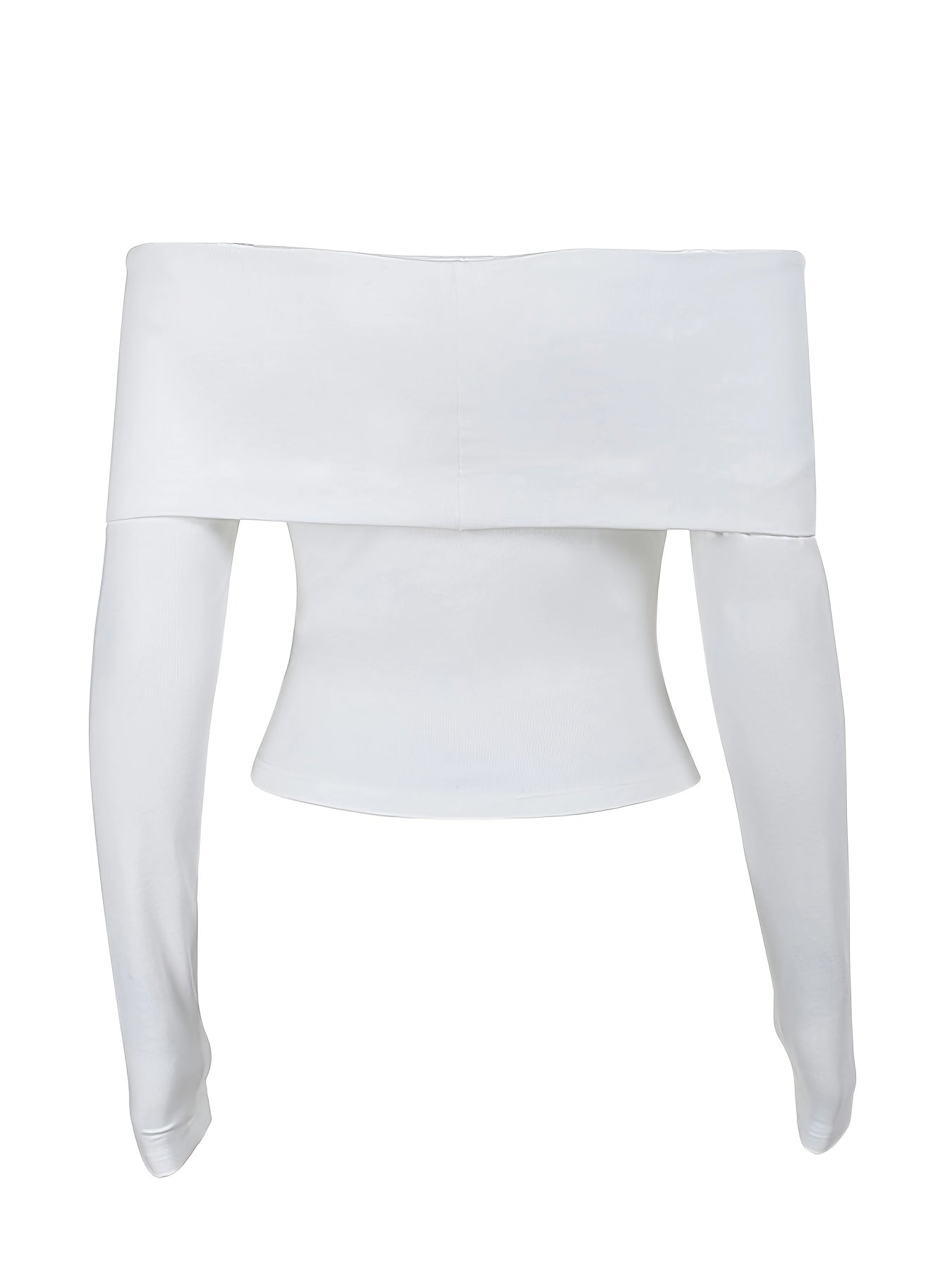 gbolsos Solid Ribbed Off Shoulder T-Shirt, Casual Long Sleeve Top For Spring & Fall, Women's Clothing