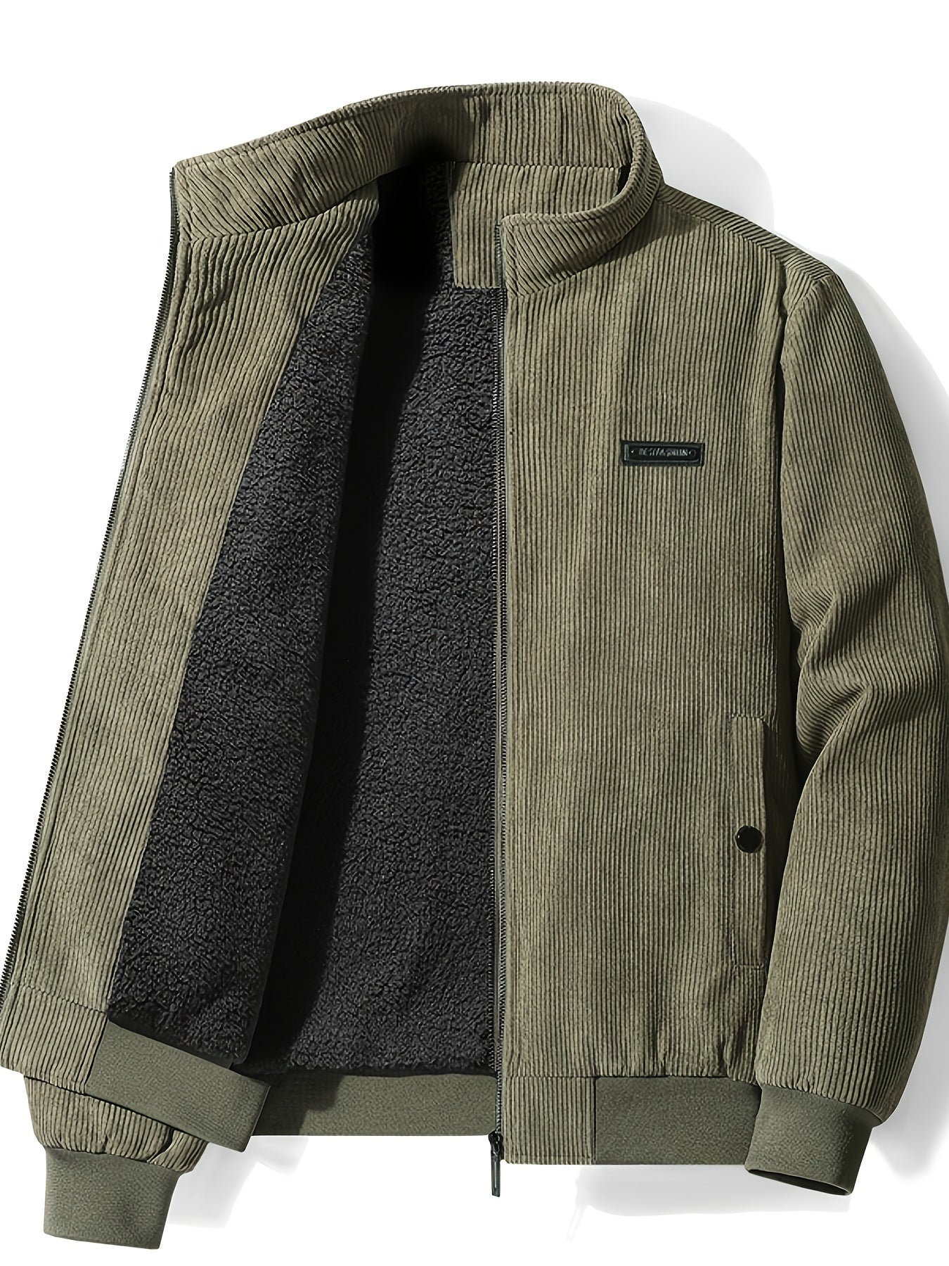 gbolsos Warm Fleece Corduroy Jacket, Vintage Style Stand Collar Stretch Jacket Coat For Fall Winter