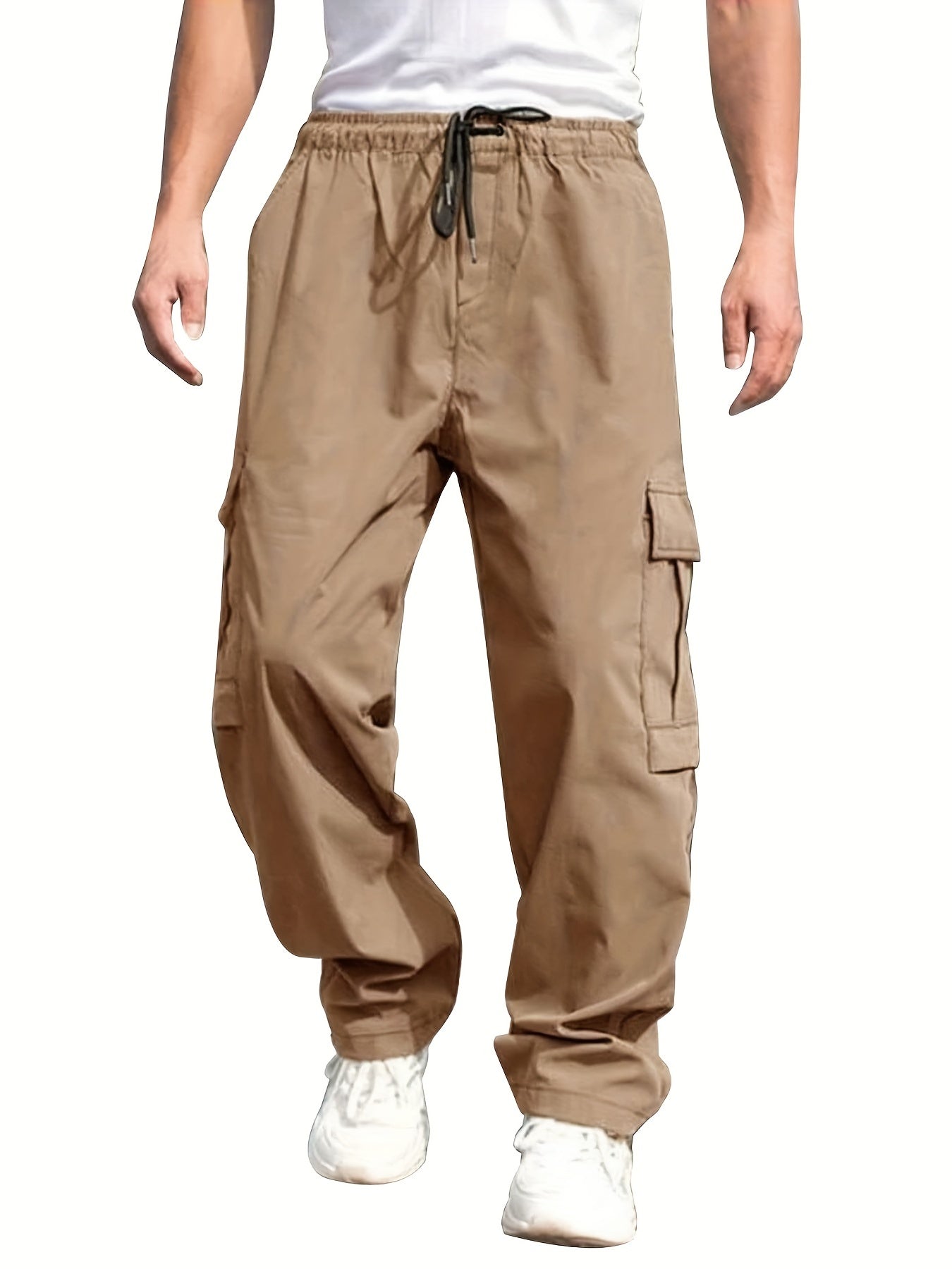 gbolsos Loose Fit Multi Pocket Joggers, Men's Street Style Waist Drawstring Casual Pants Cargo Pants For Fitness Outdoor Activities