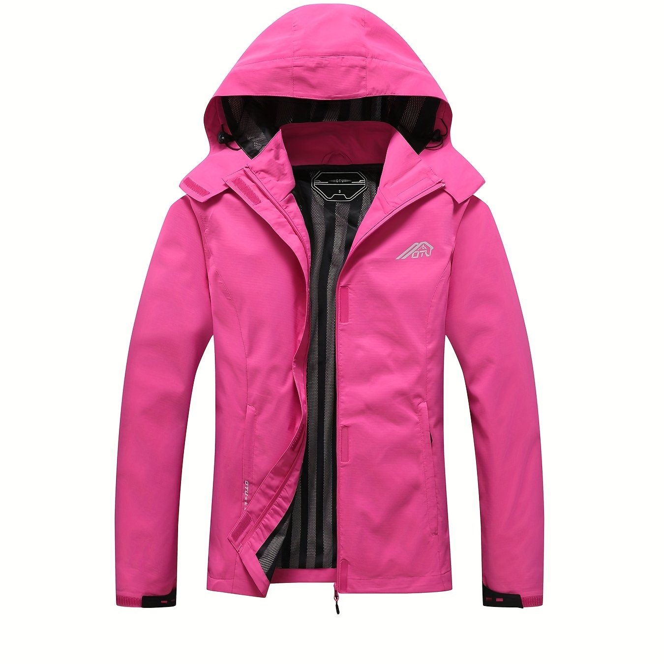 gbolsos Solid Color Waterproof Windproof Hooded Outdoor Jacket For Hiking Montaineering, Women's Outdoor Clothing