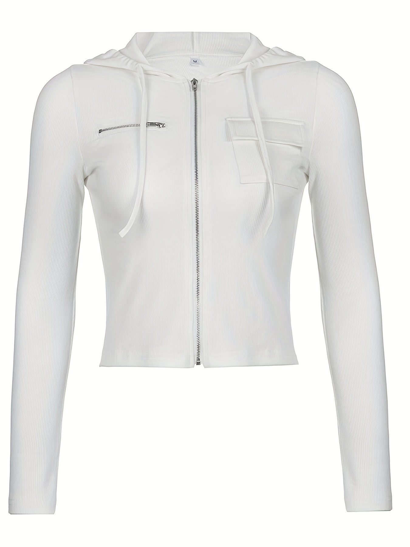 gbolsos Zip Up Drawstring Jacket, Casual Solid Long Sleeve Hooded Outerwear, Women's Clothing