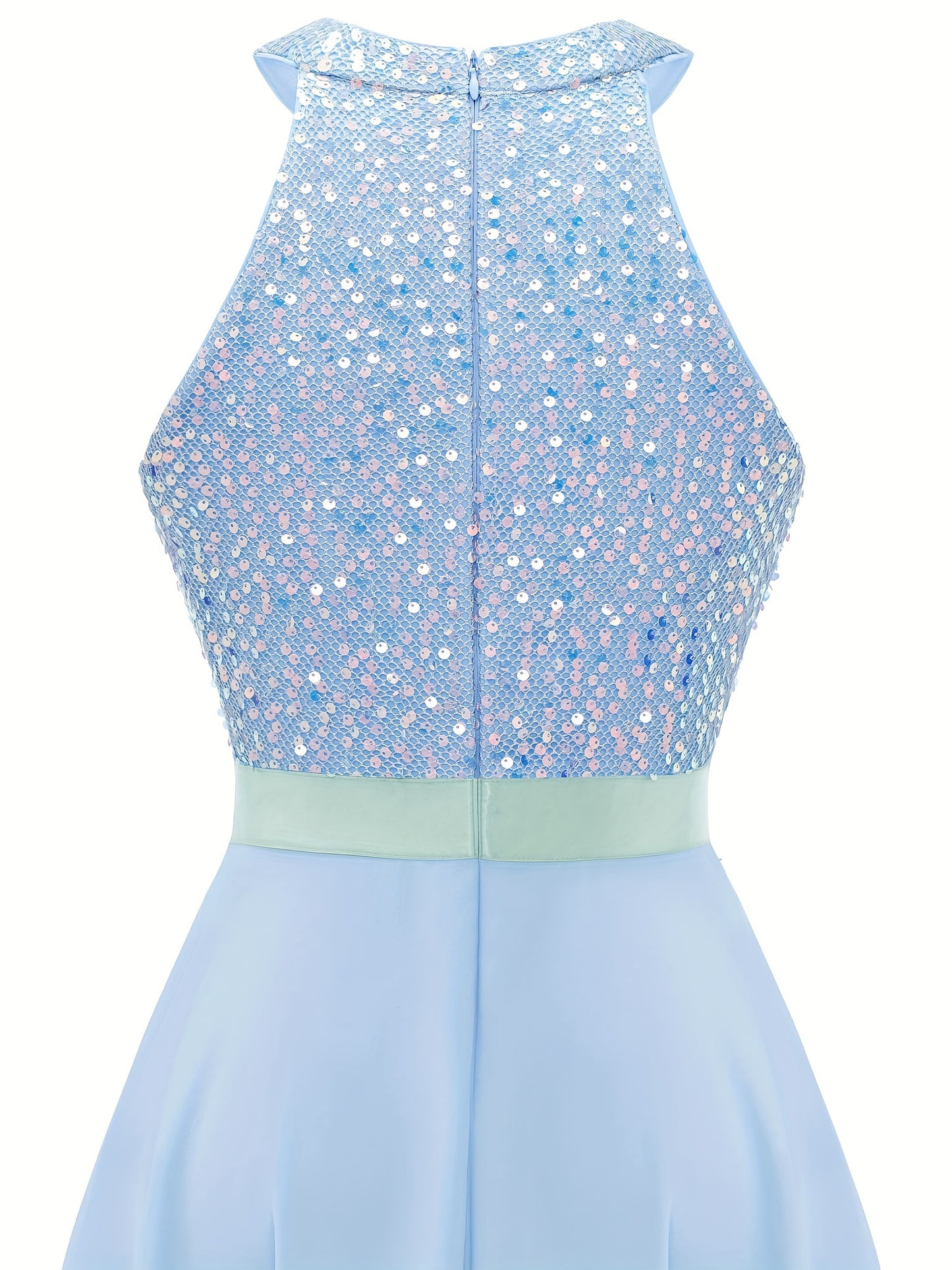 gbolsos Contrast Sequin Dipped Hem Dress, Elegant Sleeveless Solid Party Dress, Women's Clothing