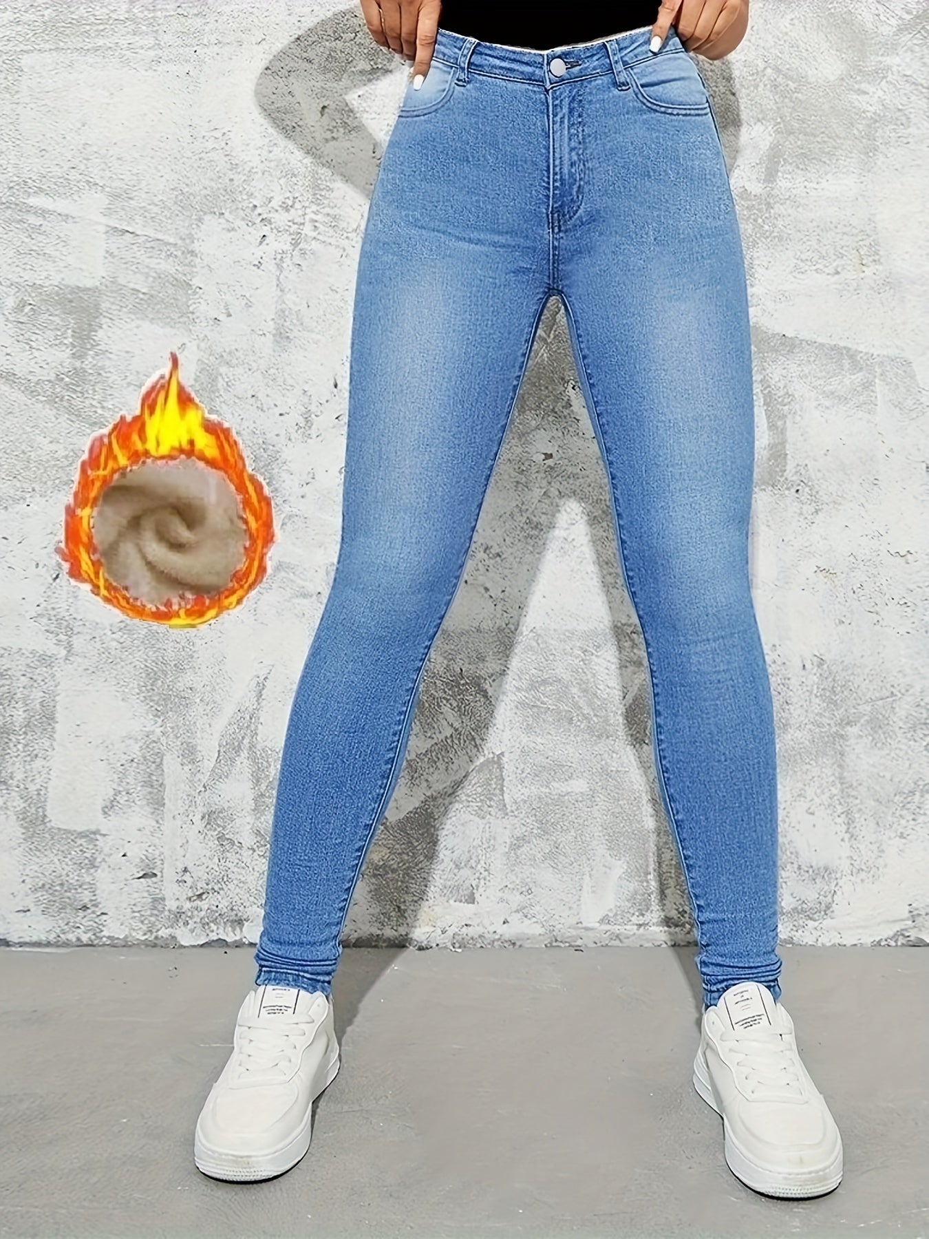 gbolsos Slim Fit Casual Skinny Jeans, Fleece Liner High Stretch Keep Warm Tight Jeans, Women's Denim Jeans & Clothing