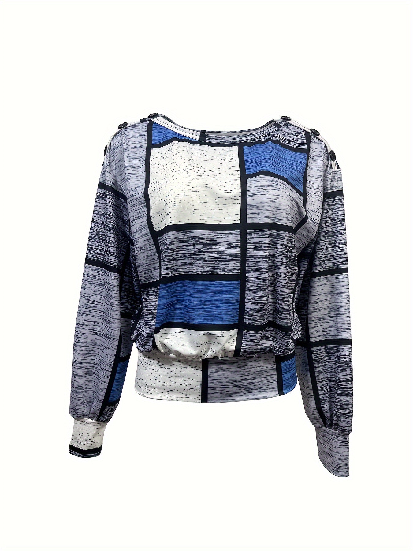 gbolsos Color Block Crew Neck T-Shirt, Casual Long Sleeve Top For Spring & Fall, Women's Clothing