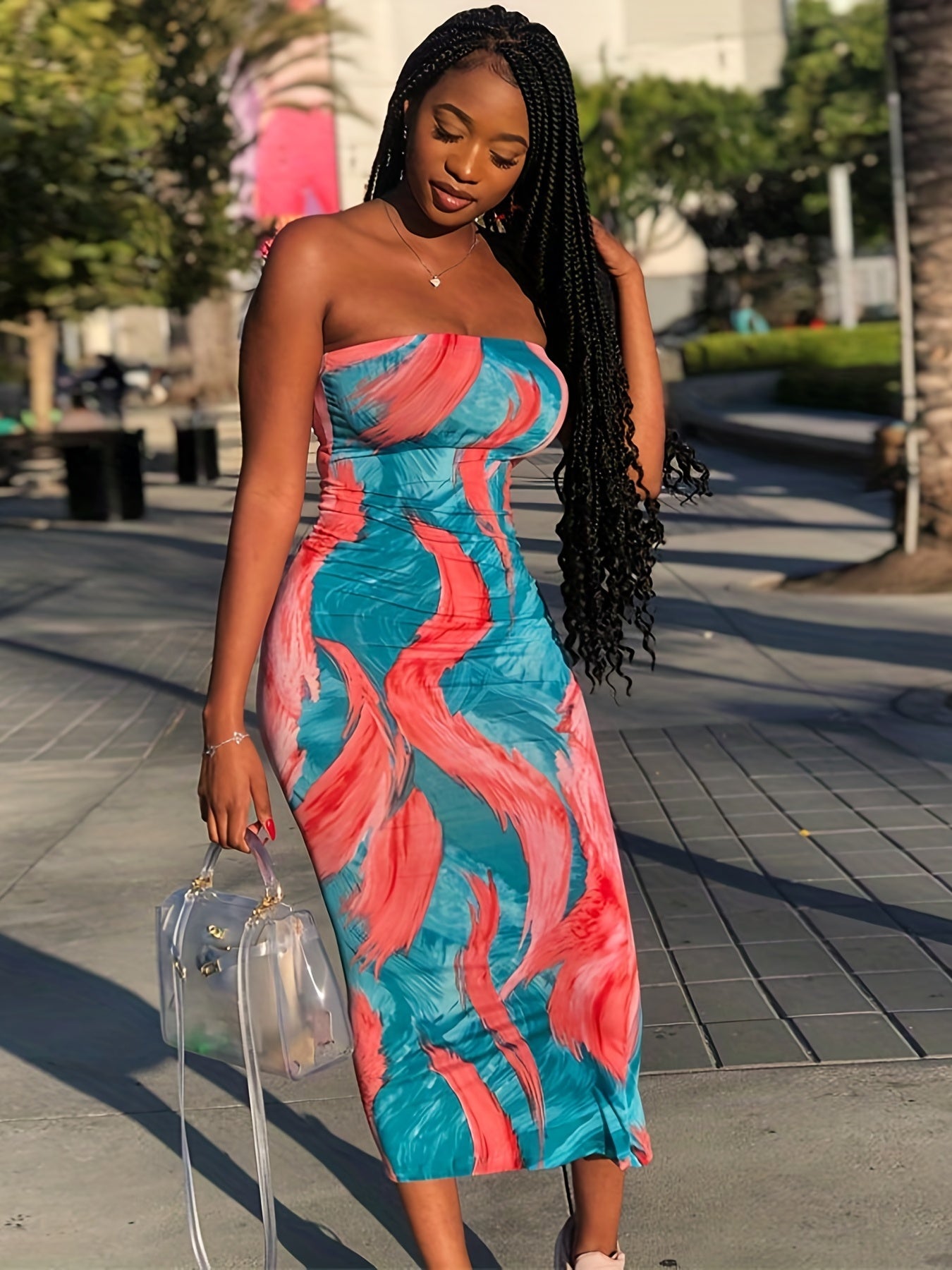 gbolsos Tie Dye Bodycon Tube Dress, Sexy Backless Stretchy Tube Dress, Women's Clothing