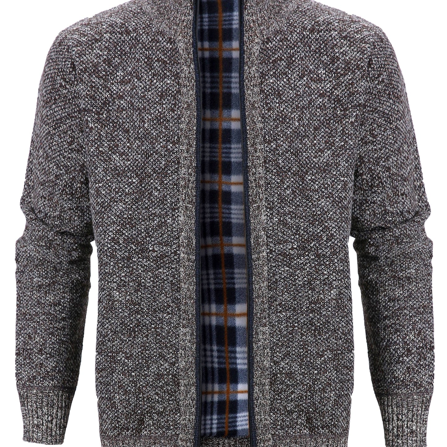 gbolsos Warm Zip Up Jacket Sweater, Men's Casual Lapel Mid Stretch Slant Pocket Solid Color Cardigan For Fall Winter
